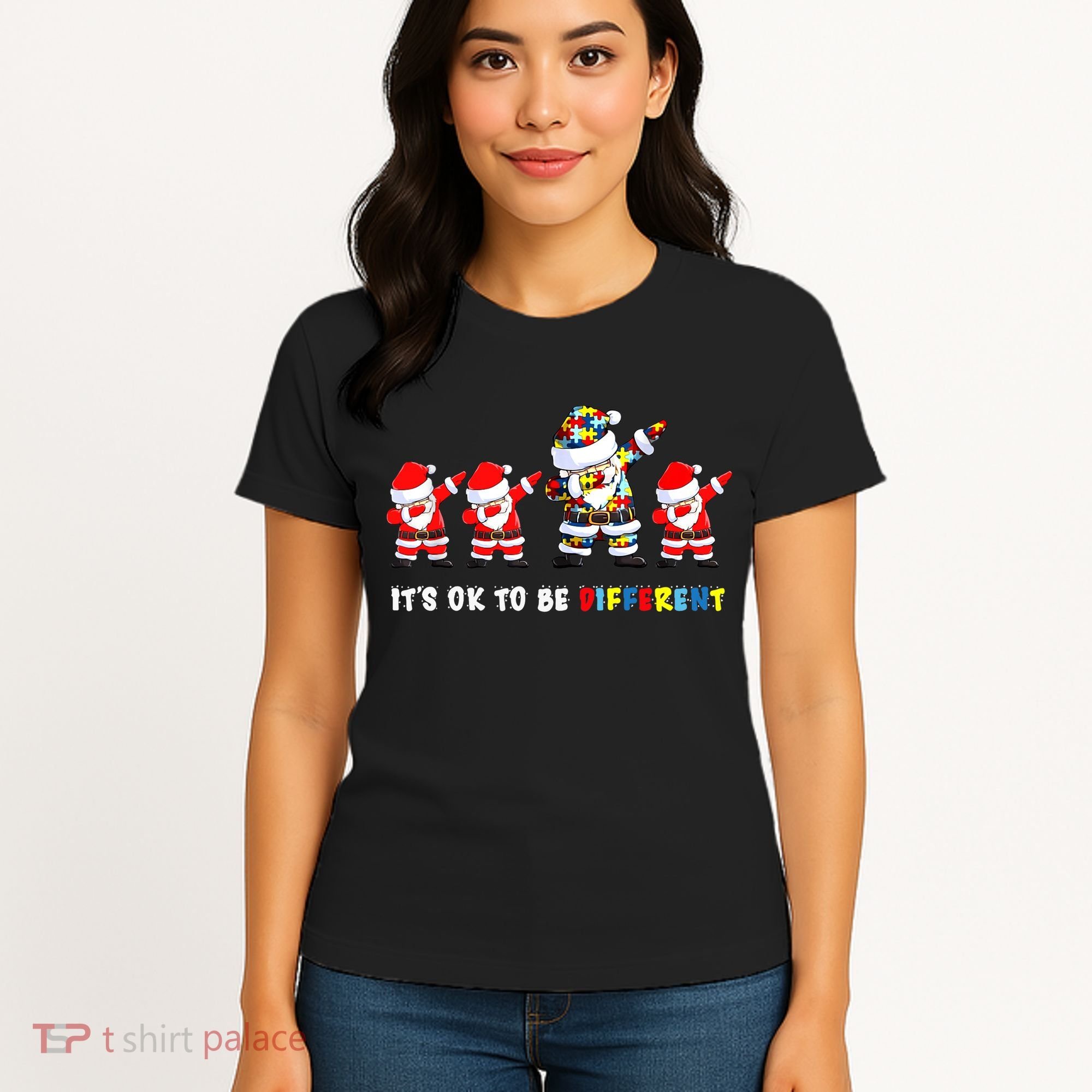 Autism Awareness Christmas It's Ok To Be Different Santa Women's T-Shirt