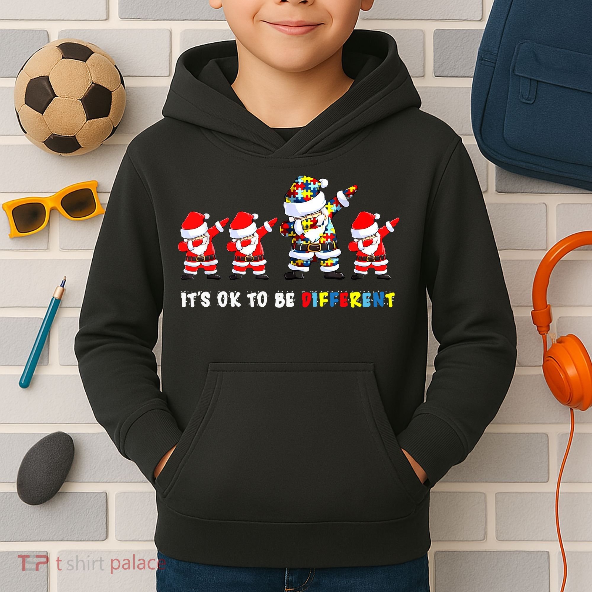 Autism Awareness Christmas It's Ok To Be Different Santa Kids Hoodie