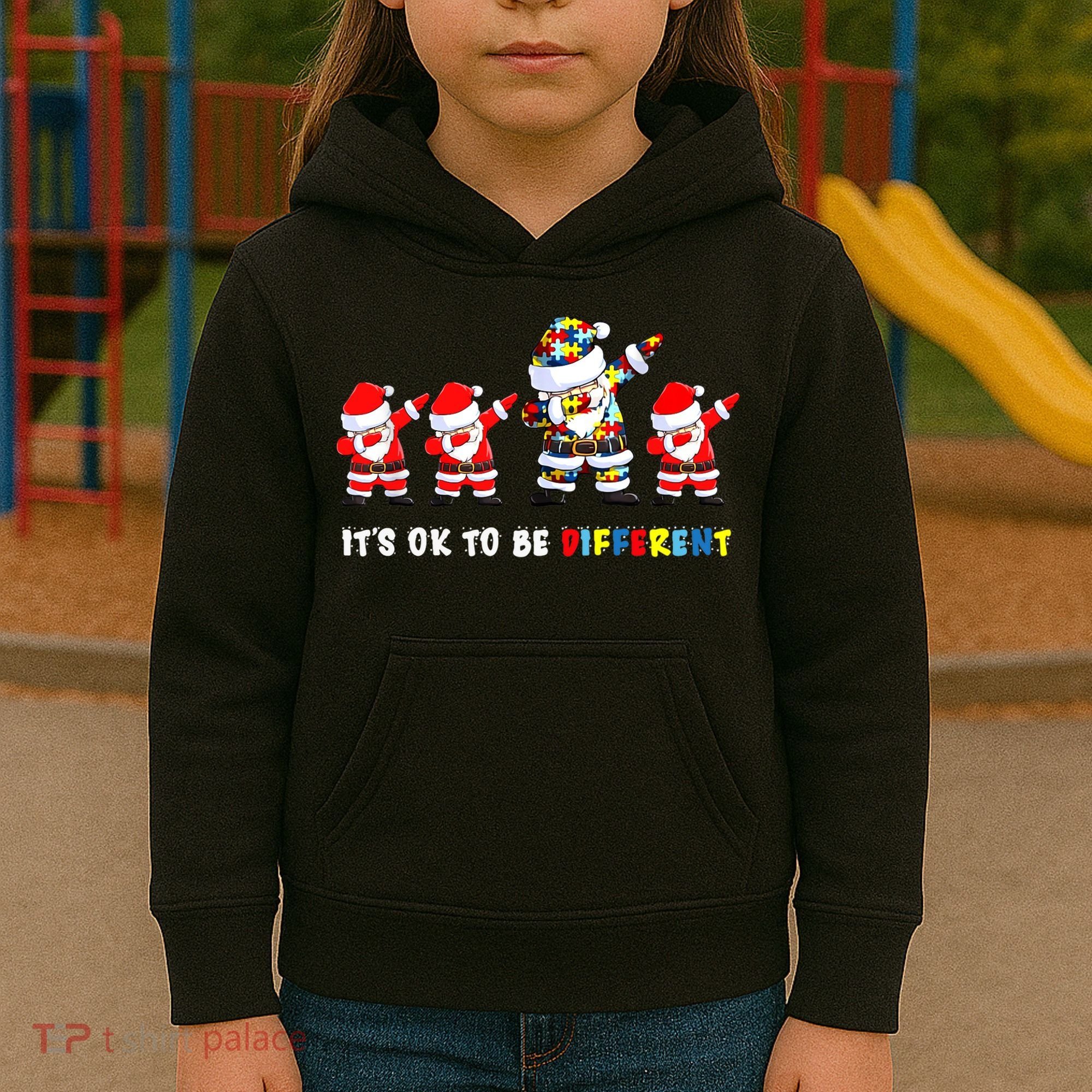 Autism Awareness Christmas It's Ok To Be Different Santa Kids Hoodie