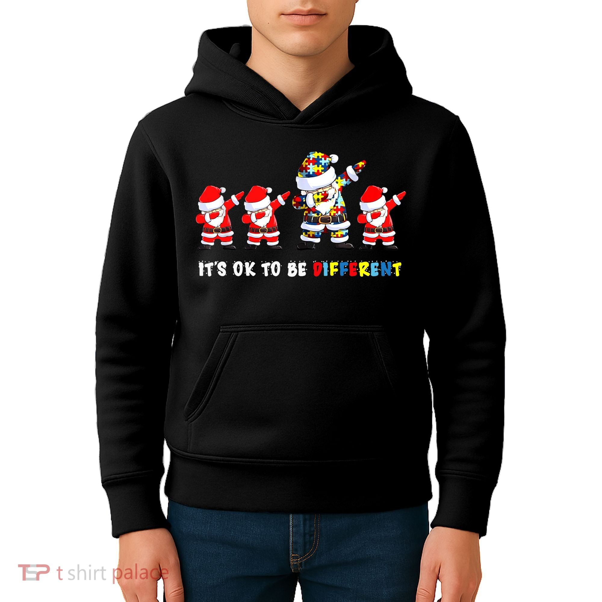 Autism Awareness Christmas It's Ok To Be Different Santa Kids Hoodie