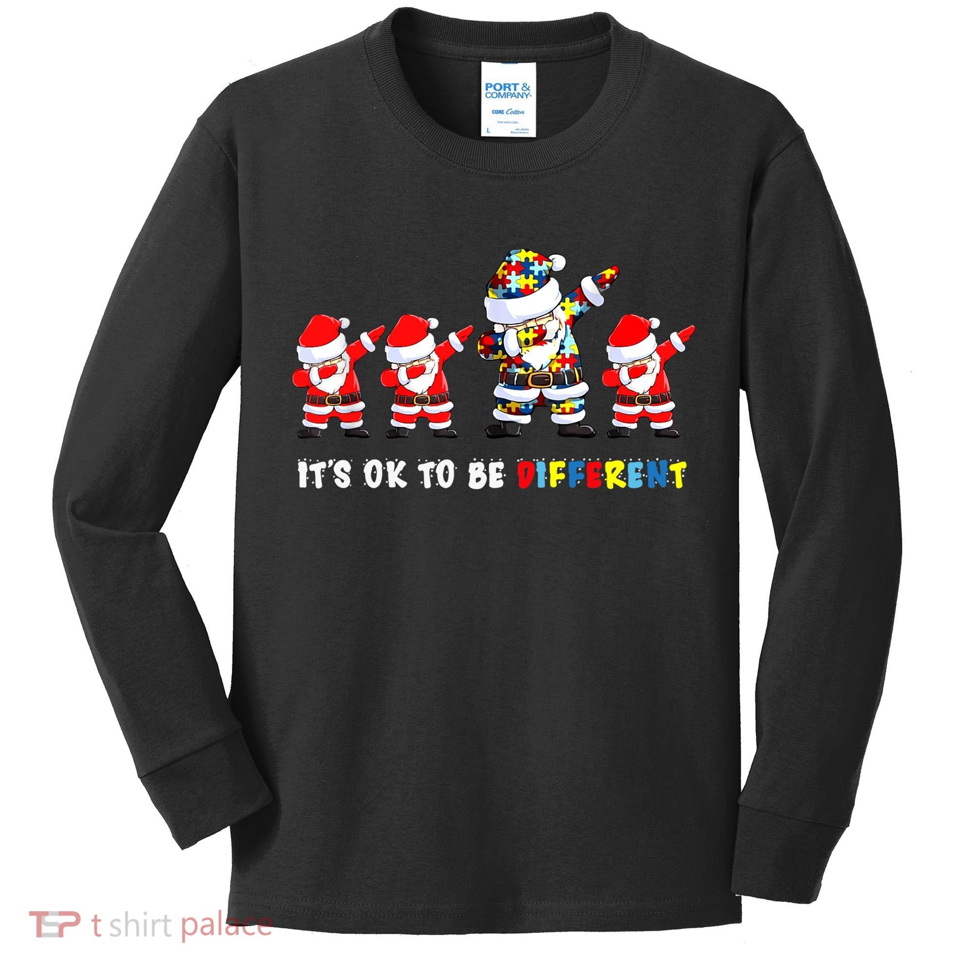 Autism Awareness Christmas It's Ok To Be Different Santa Kids Long Sleeve Shirt