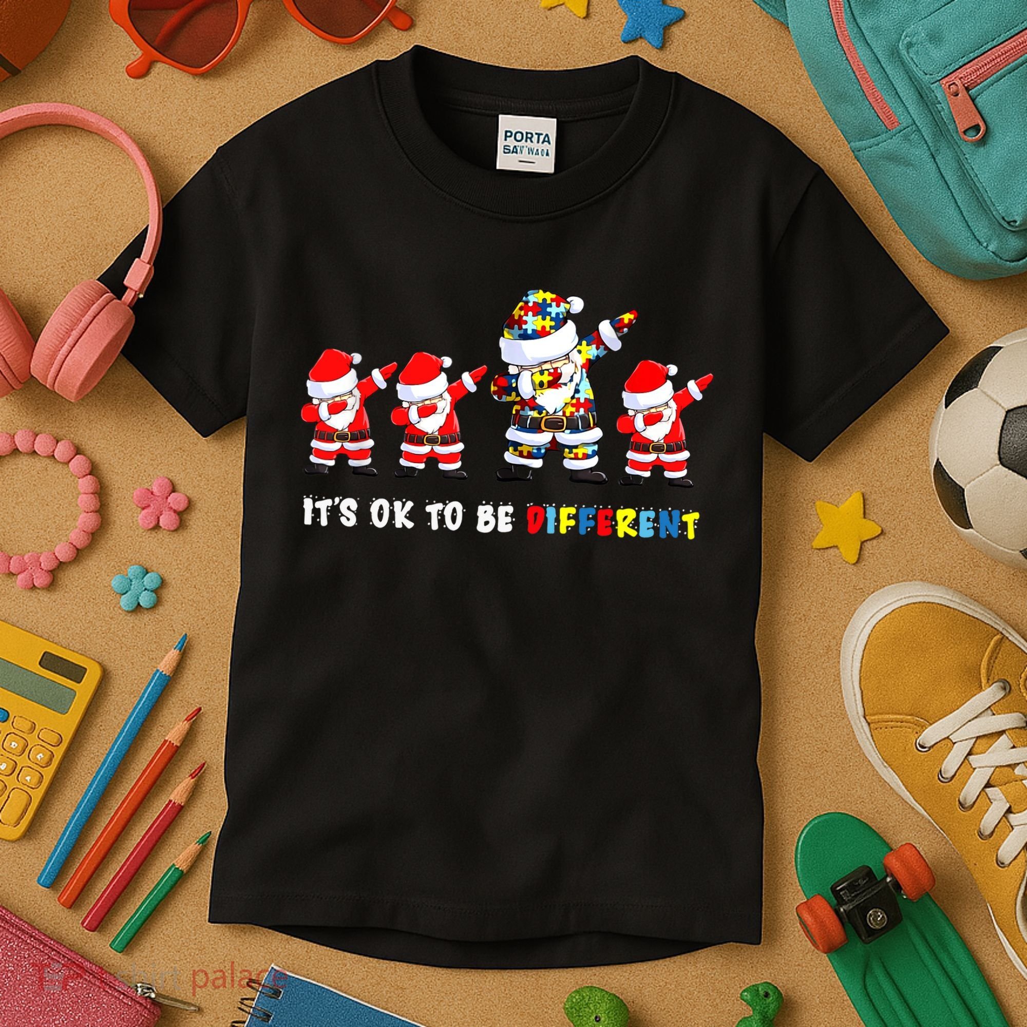 Autism Awareness Christmas It's Ok To Be Different Santa Kids T-Shirt