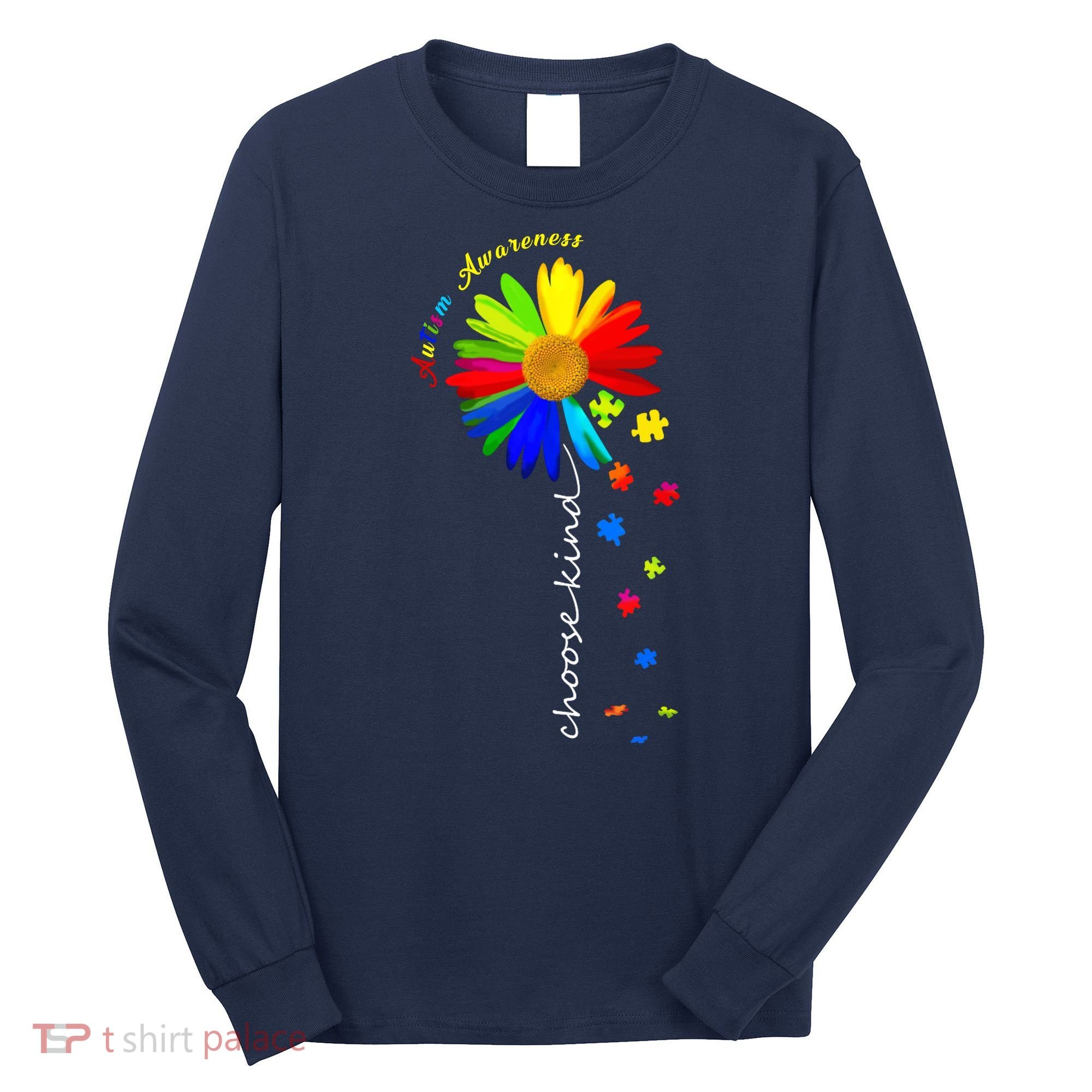 Autism Awareness Choose Kind Sunflower Puzzle Long Sleeve Shirt