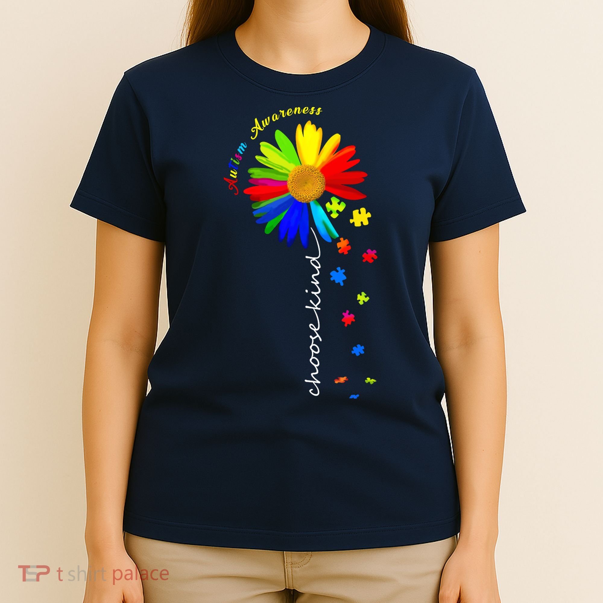 Autism Awareness Choose Kind Sunflower Puzzle T-Shirt