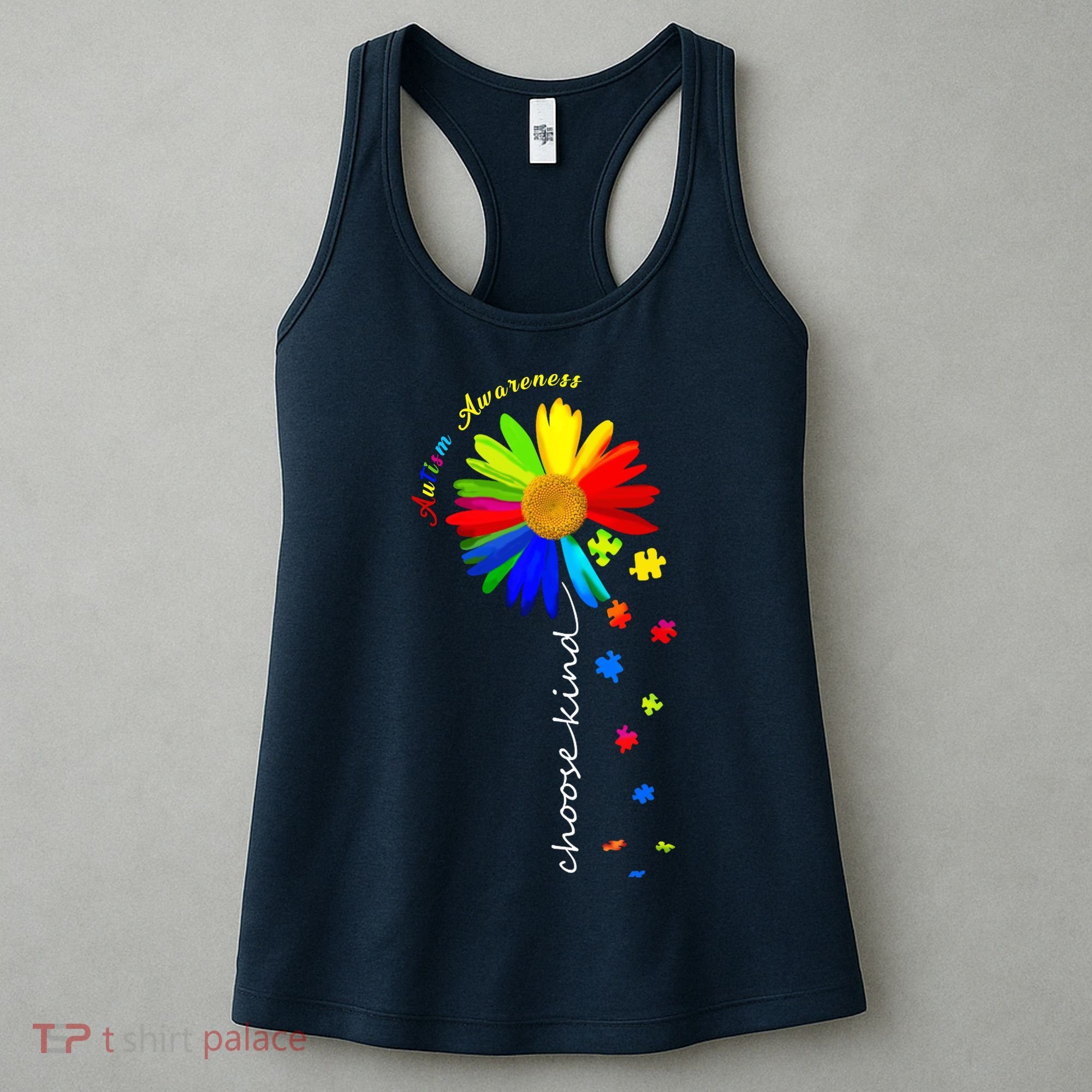 Autism Awareness Choose Kind Sunflower Puzzle Women's Tank Top