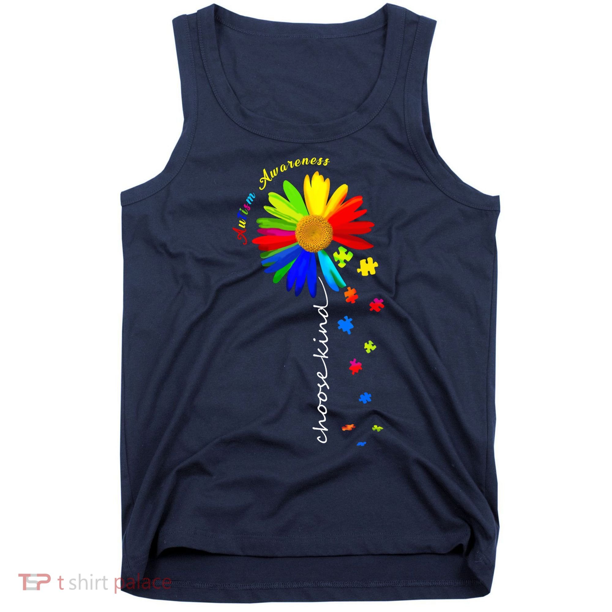 Autism Awareness Choose Kind Sunflower Puzzle Tank Top