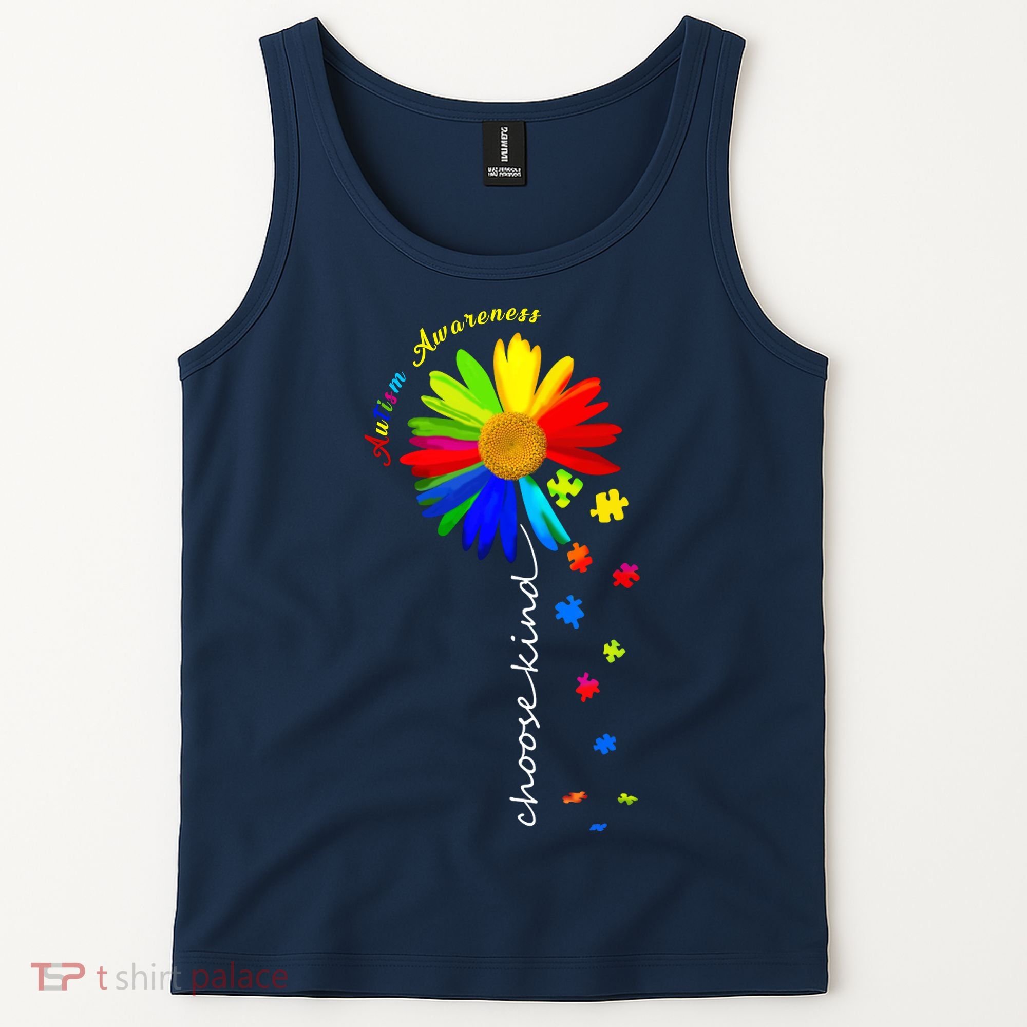 Autism Awareness Choose Kind Sunflower Puzzle Tank Top