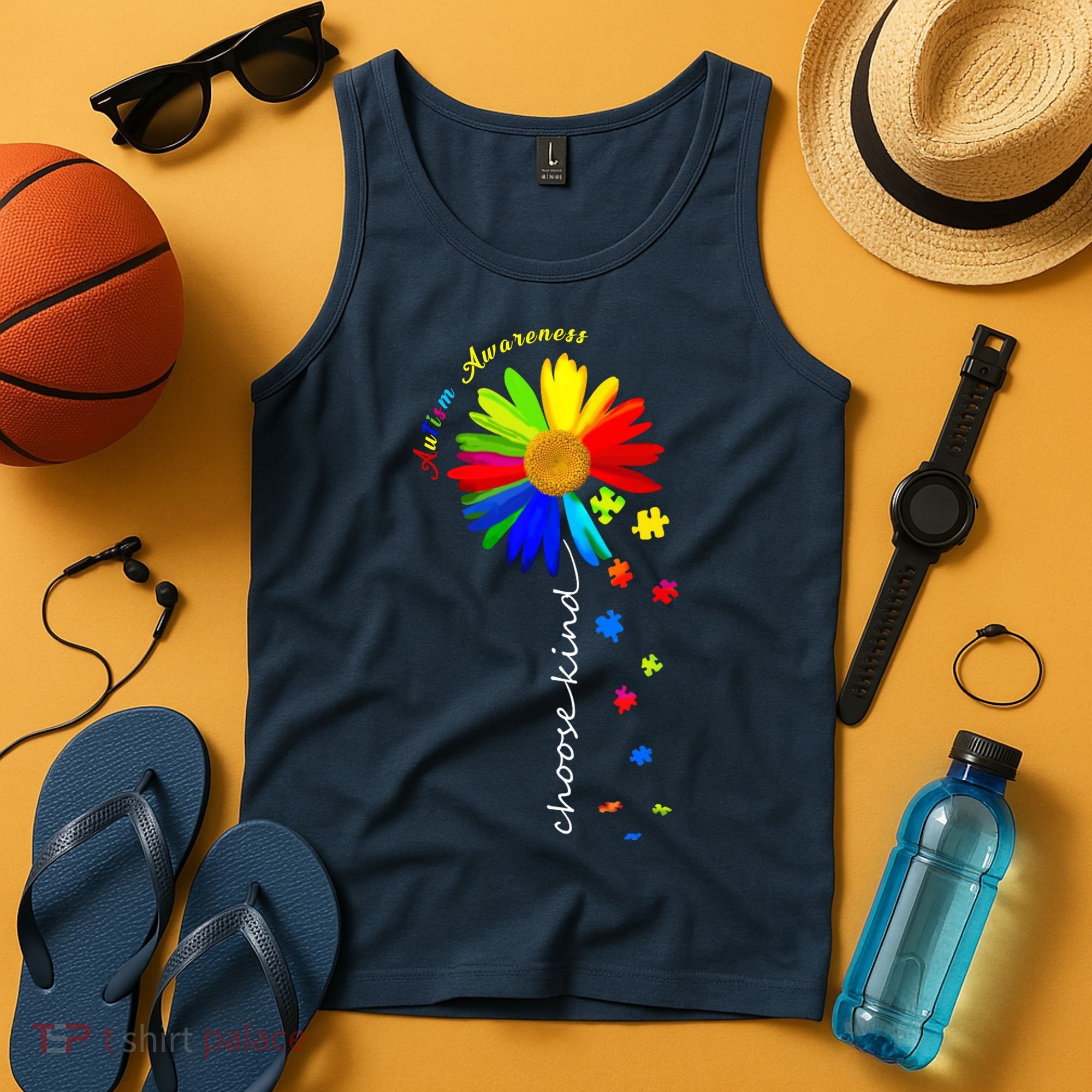 Autism Awareness Choose Kind Sunflower Puzzle Tank Top