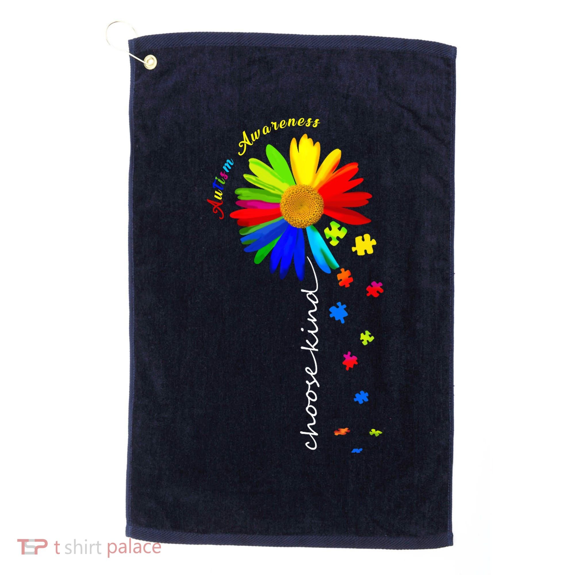 Autism Awareness Choose Kind Sunflower Puzzle Golf Towel