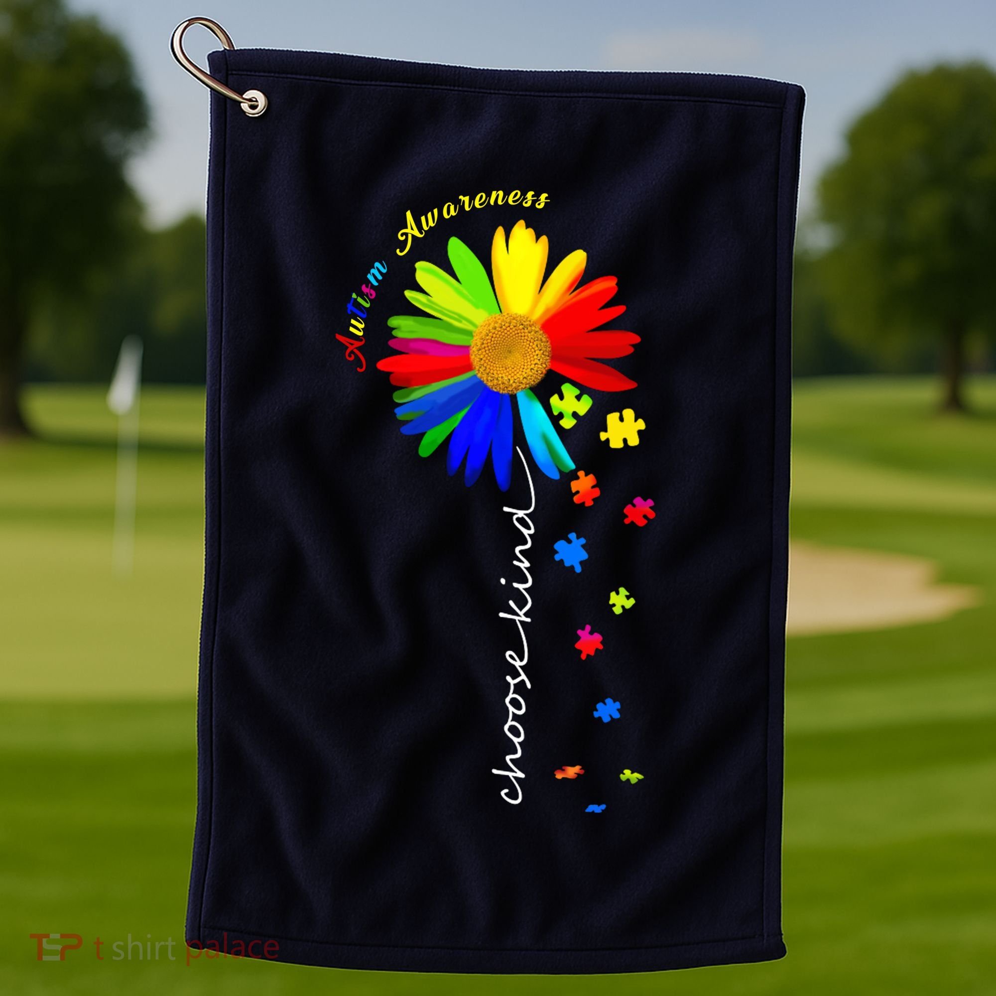 Autism Awareness Choose Kind Sunflower Puzzle Golf Towel