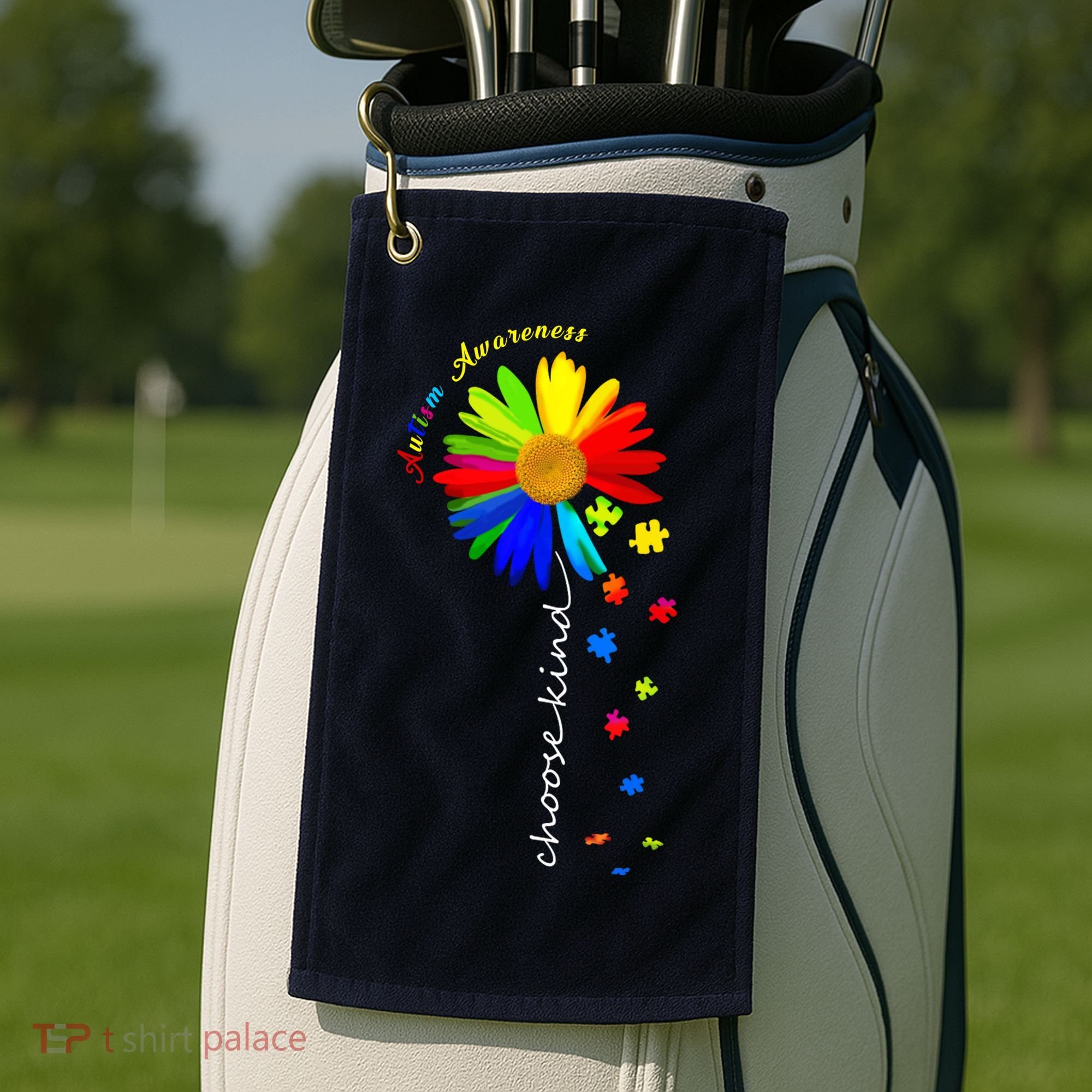 Autism Awareness Choose Kind Sunflower Puzzle Golf Towel