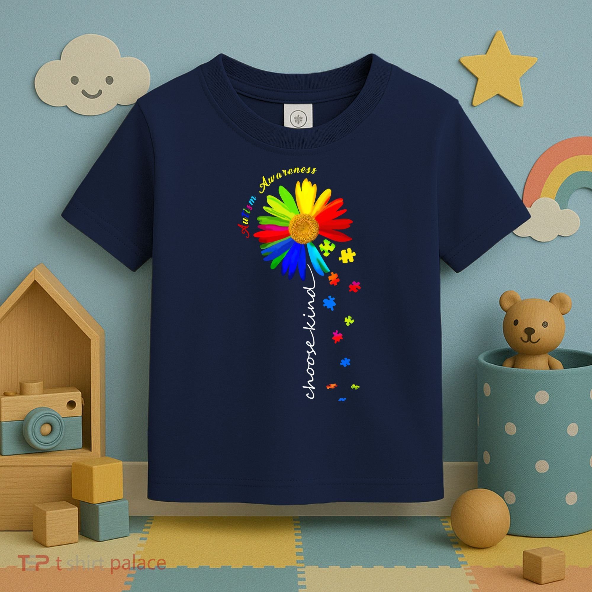 Autism Awareness Choose Kind Sunflower Puzzle Toddler T-Shirt