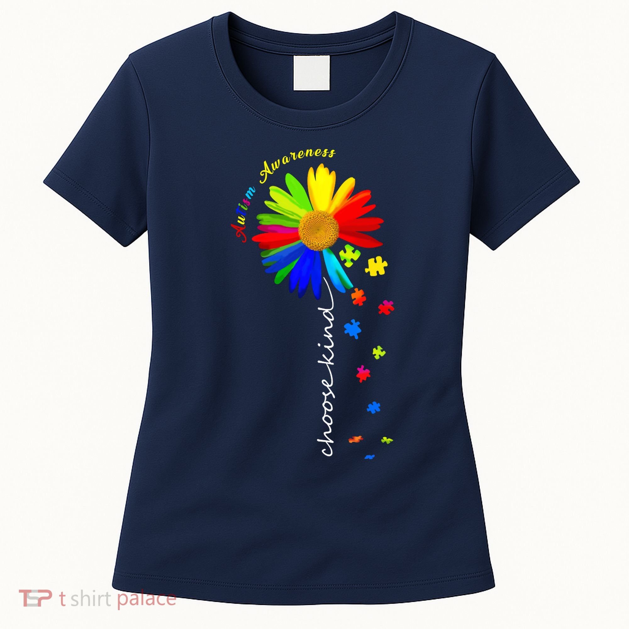 Autism Awareness Choose Kind Sunflower Puzzle Women's T-Shirt