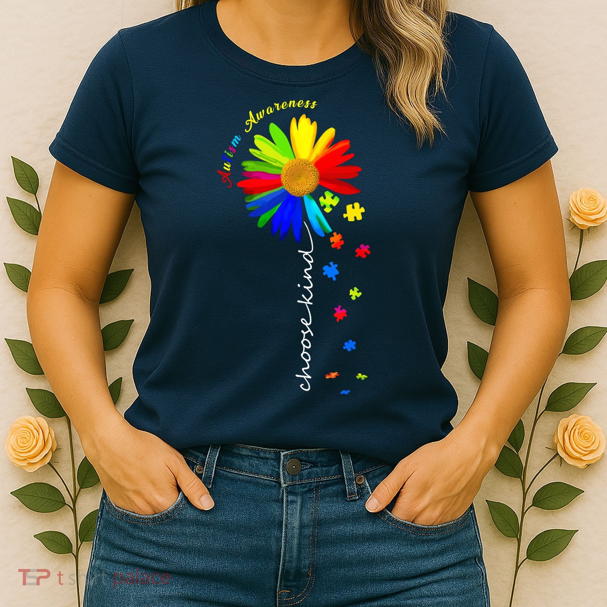 Autism Awareness Choose Kind Sunflower Puzzle Women's T-Shirt