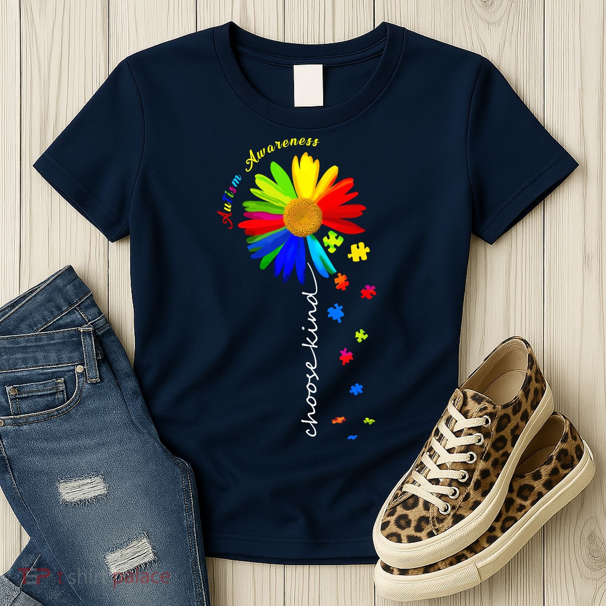 Autism Awareness Choose Kind Sunflower Puzzle Women's T-Shirt