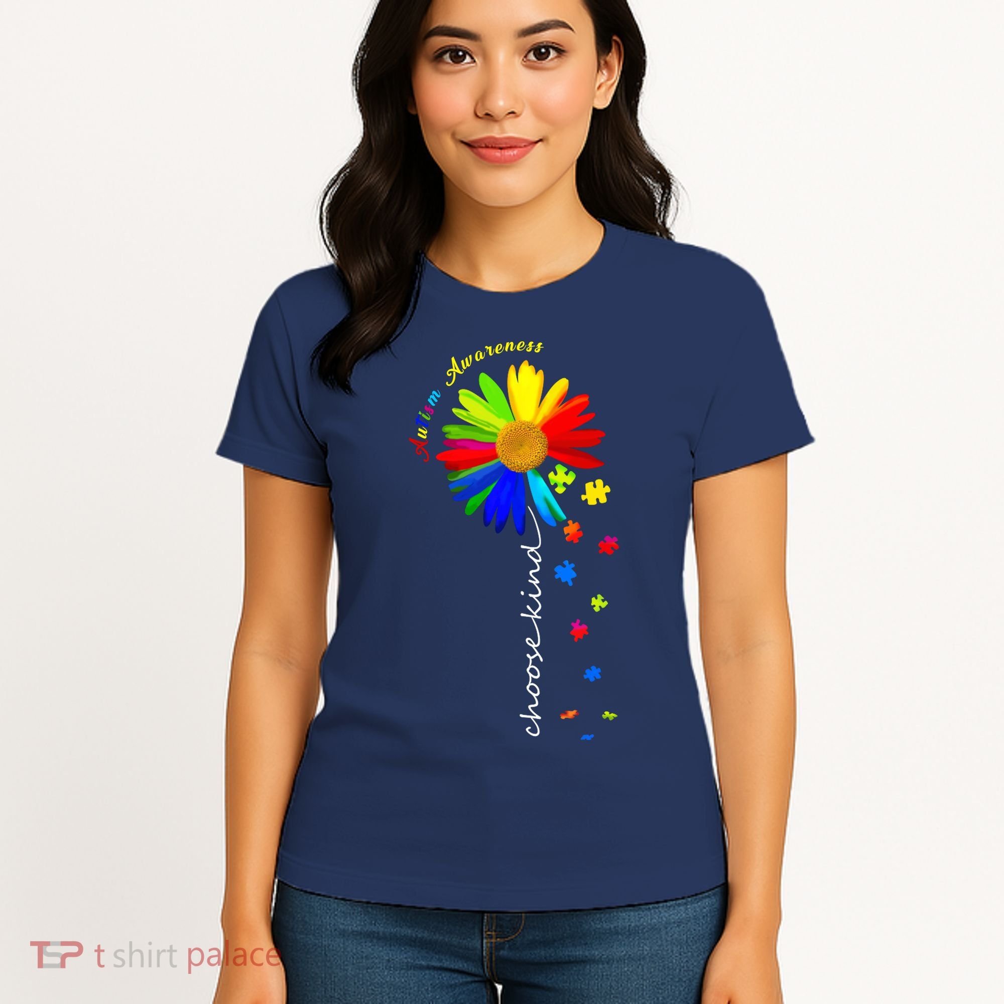 Autism Awareness Choose Kind Sunflower Puzzle Women's T-Shirt