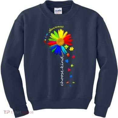 Autism Awareness Choose Kind Sunflower Puzzle Kids Sweatshirt