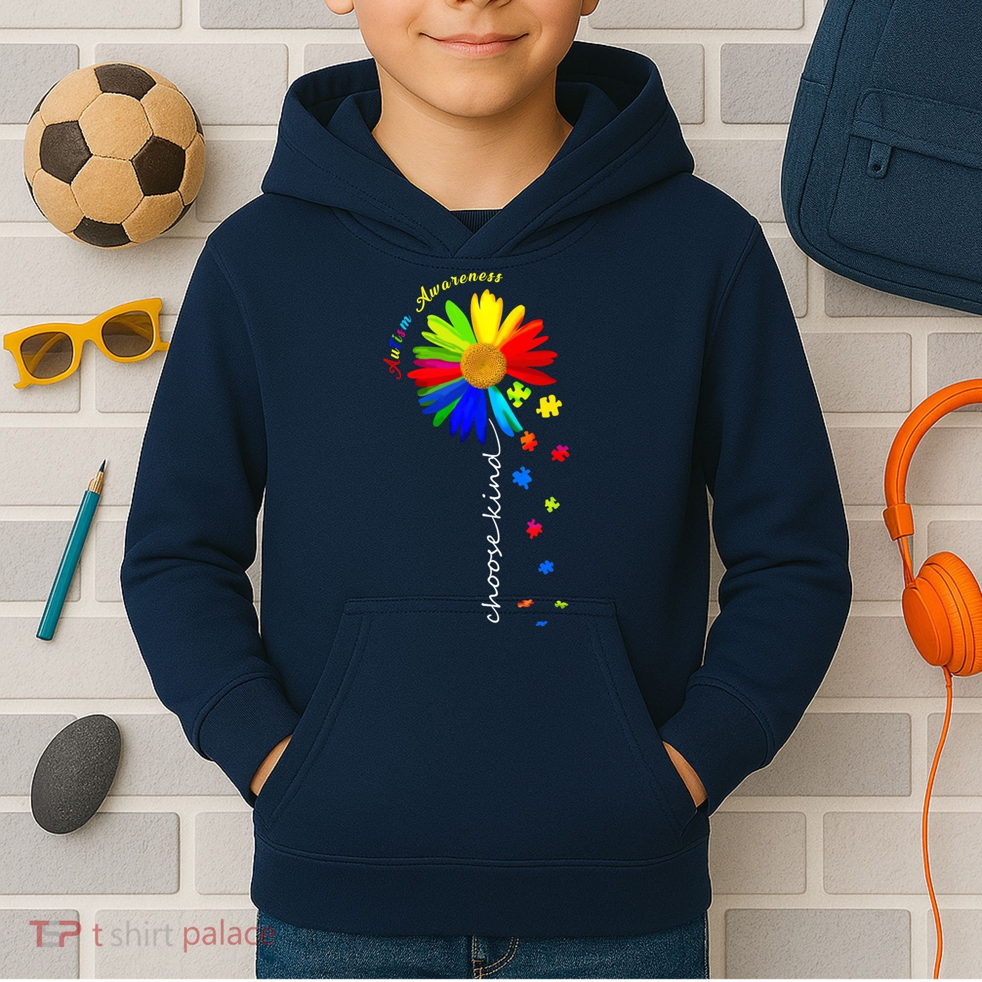 Autism Awareness Choose Kind Sunflower Puzzle Kids Hoodie