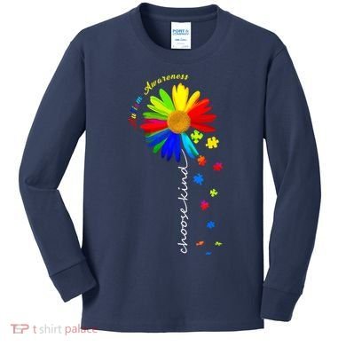 Autism Awareness Choose Kind Sunflower Puzzle Kids Long Sleeve Shirt