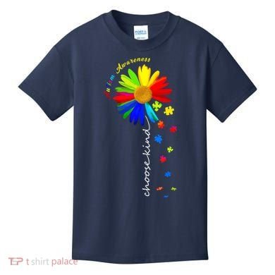 Autism Awareness Choose Kind Sunflower Puzzle Kids T-Shirt