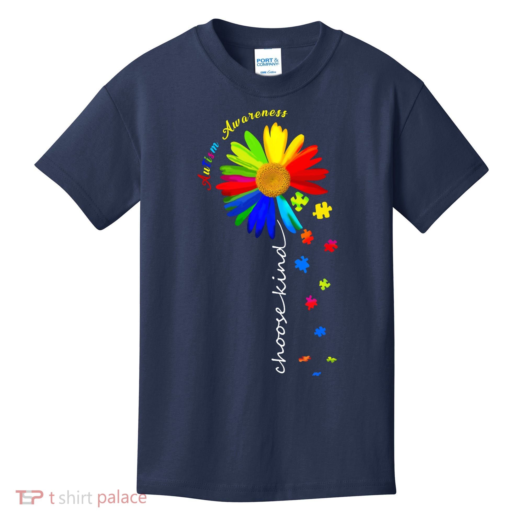 Autism Awareness Choose Kind Sunflower Puzzle Kids T-Shirt