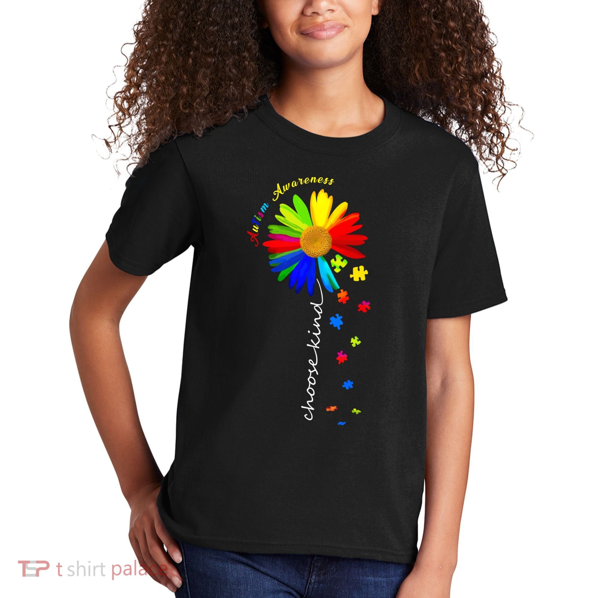 Autism Awareness Choose Kind Sunflower Puzzle Kids T-Shirt