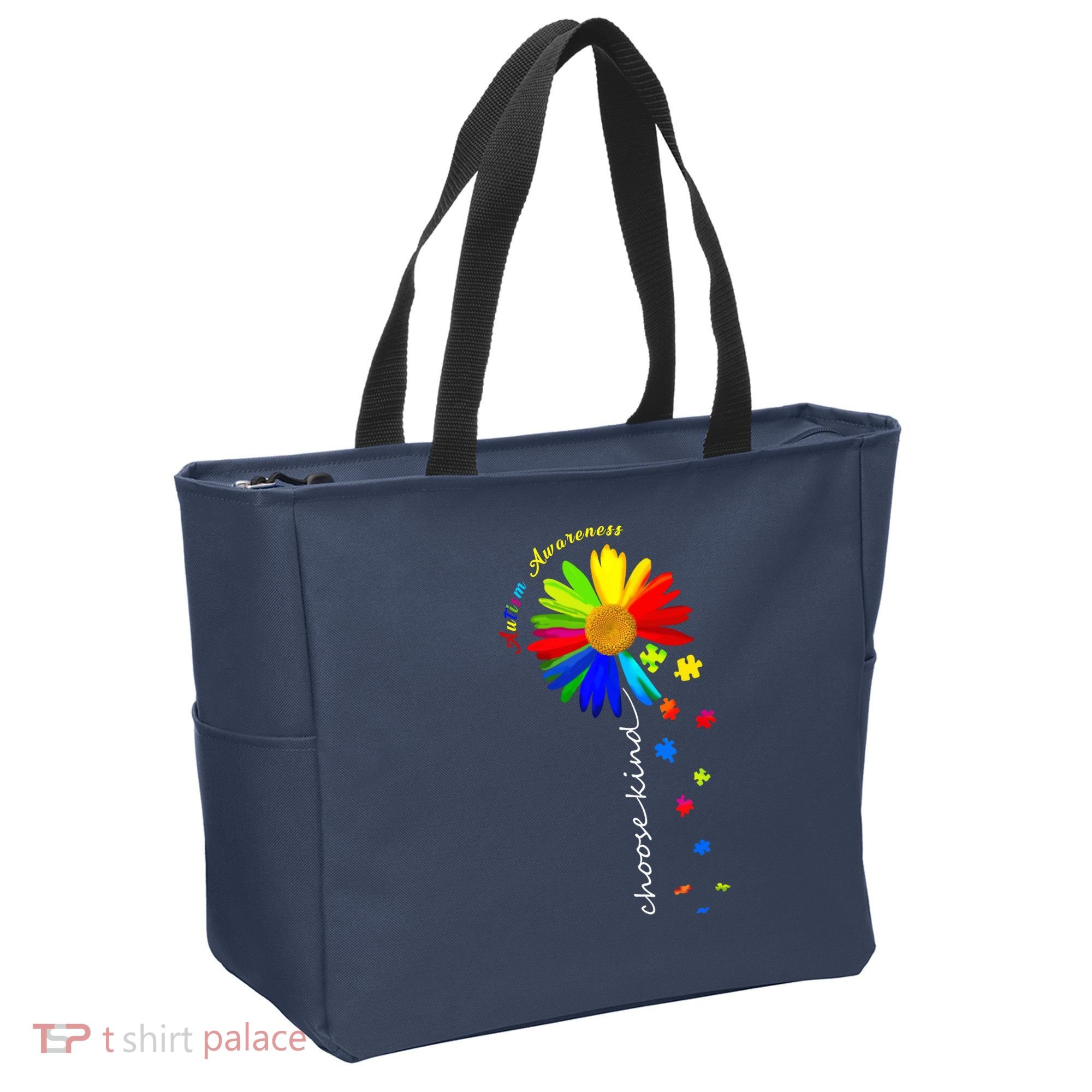 Autism Awareness Choose Kind Sunflower Puzzle Tote Bag