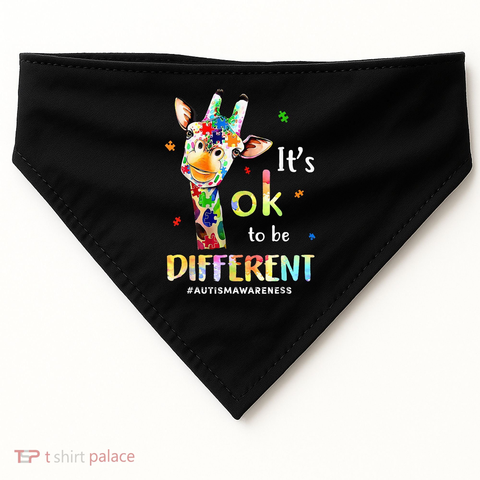 Autism Awareness Cute Giraffe Animal Its Ok To Be Different USA-Made Doggie Bandana