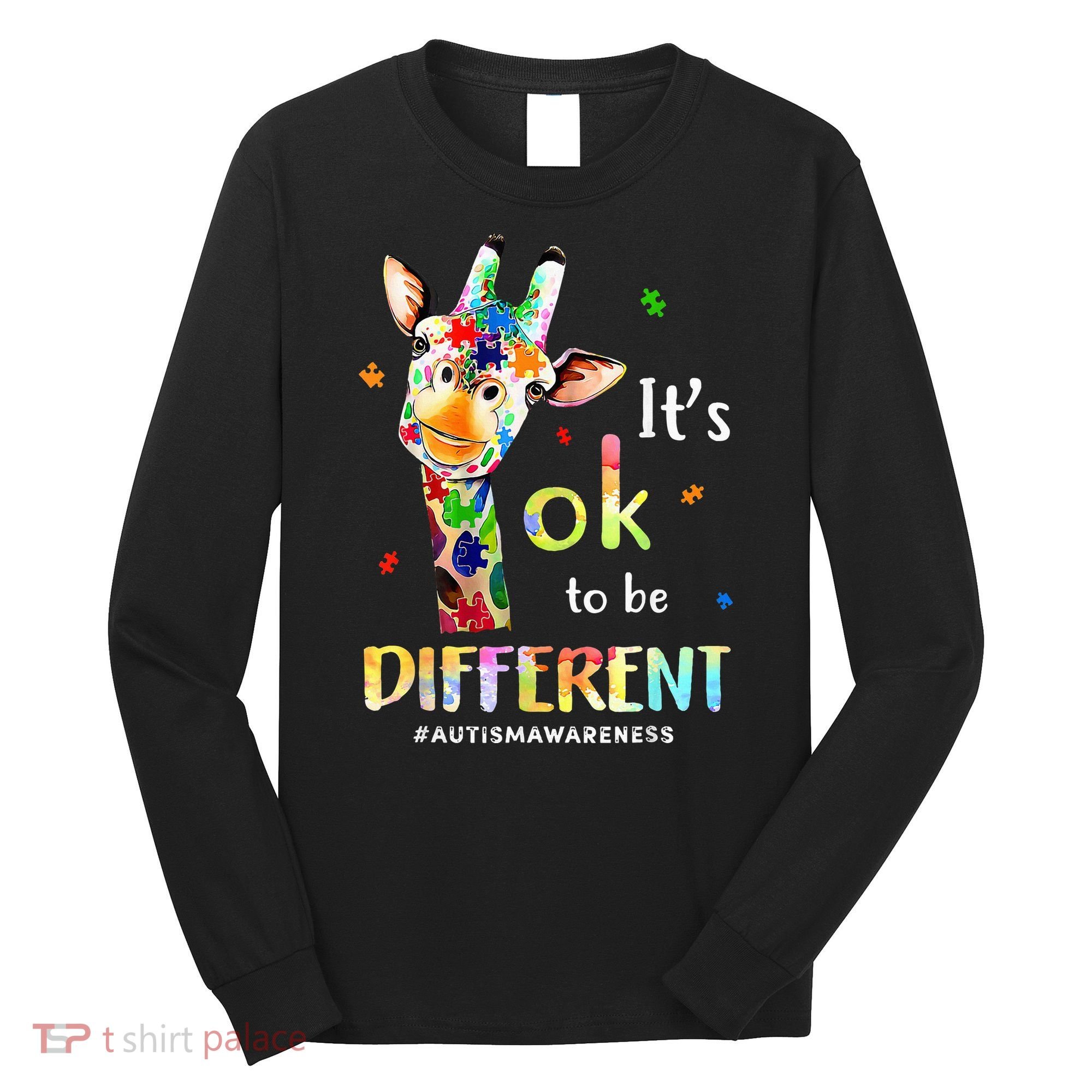 Autism Awareness Cute Giraffe Animal Its Ok To Be Different Long Sleeve Shirt