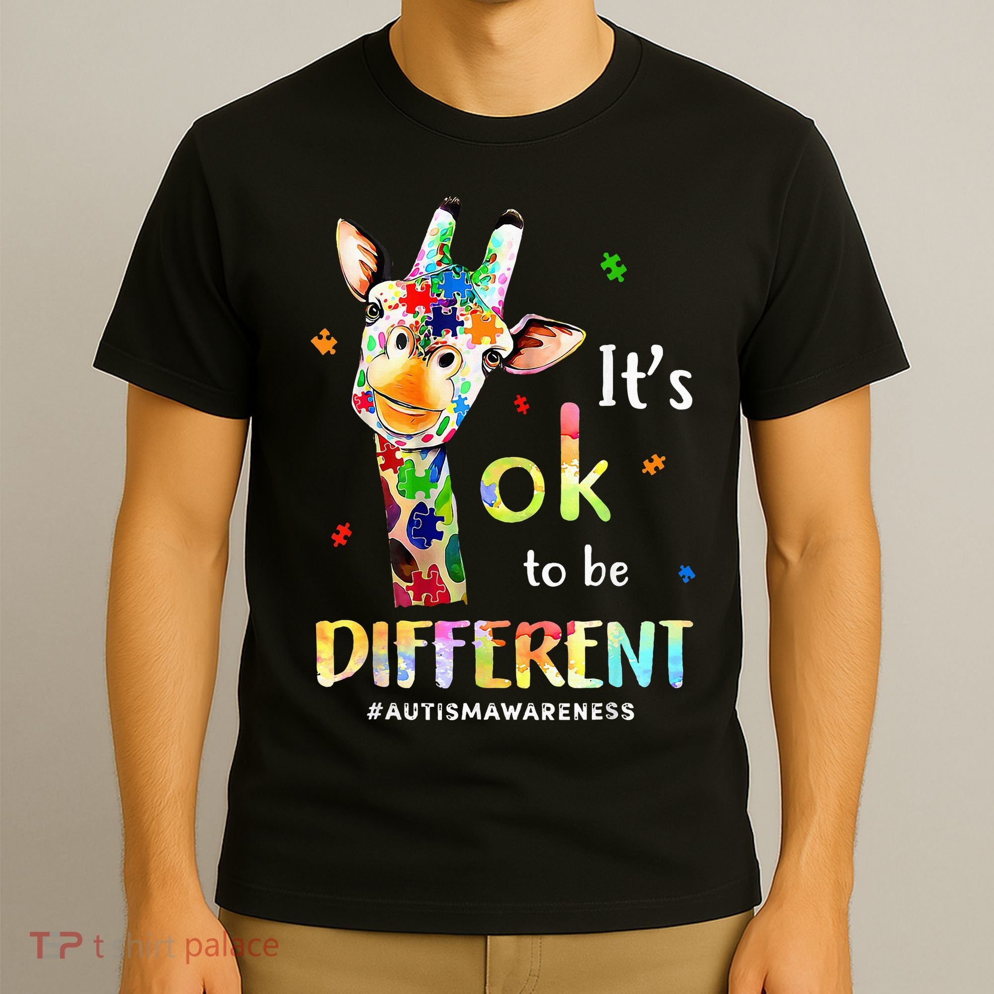 Autism Awareness Cute Giraffe Animal Its Ok To Be Different T-Shirt