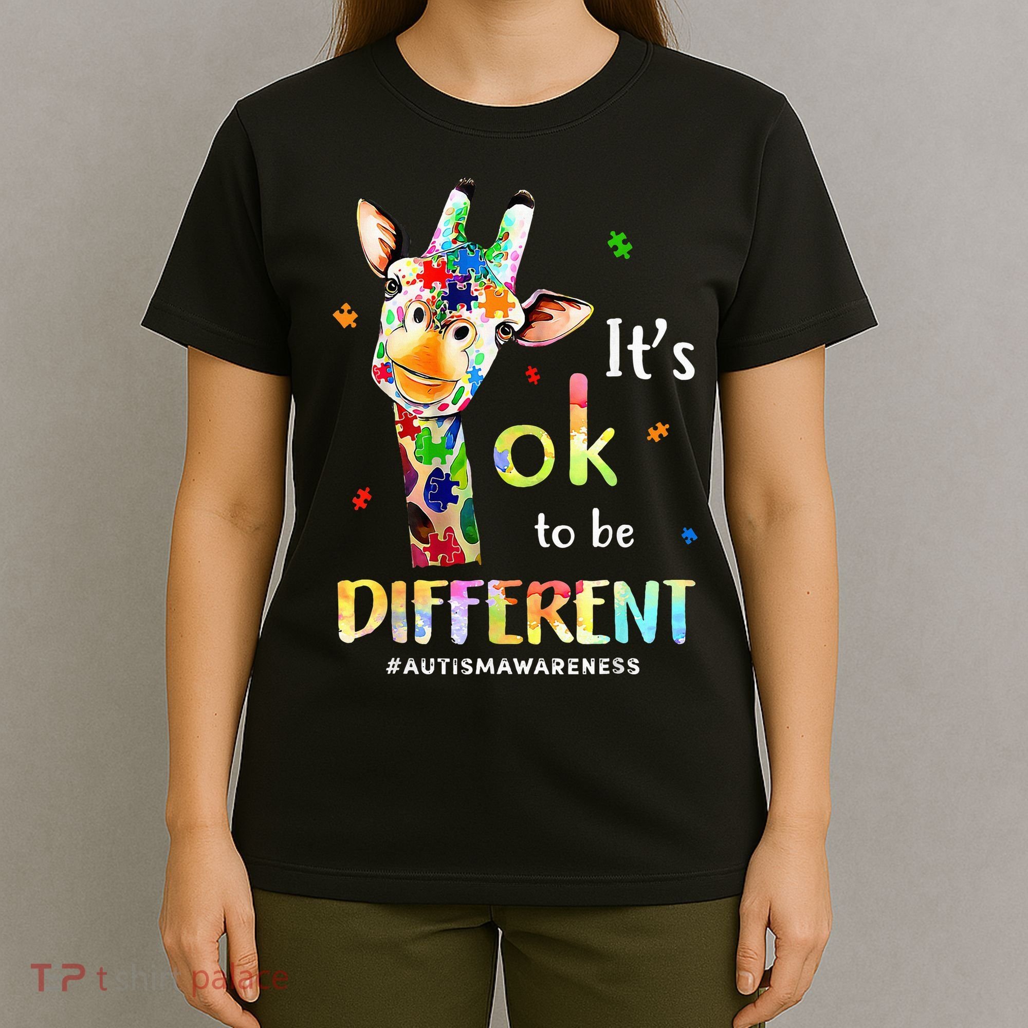 Autism Awareness Cute Giraffe Animal Its Ok To Be Different T-Shirt
