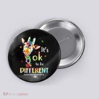 Autism Awareness Cute Giraffe Animal Its Ok To Be Different Button thumb 0