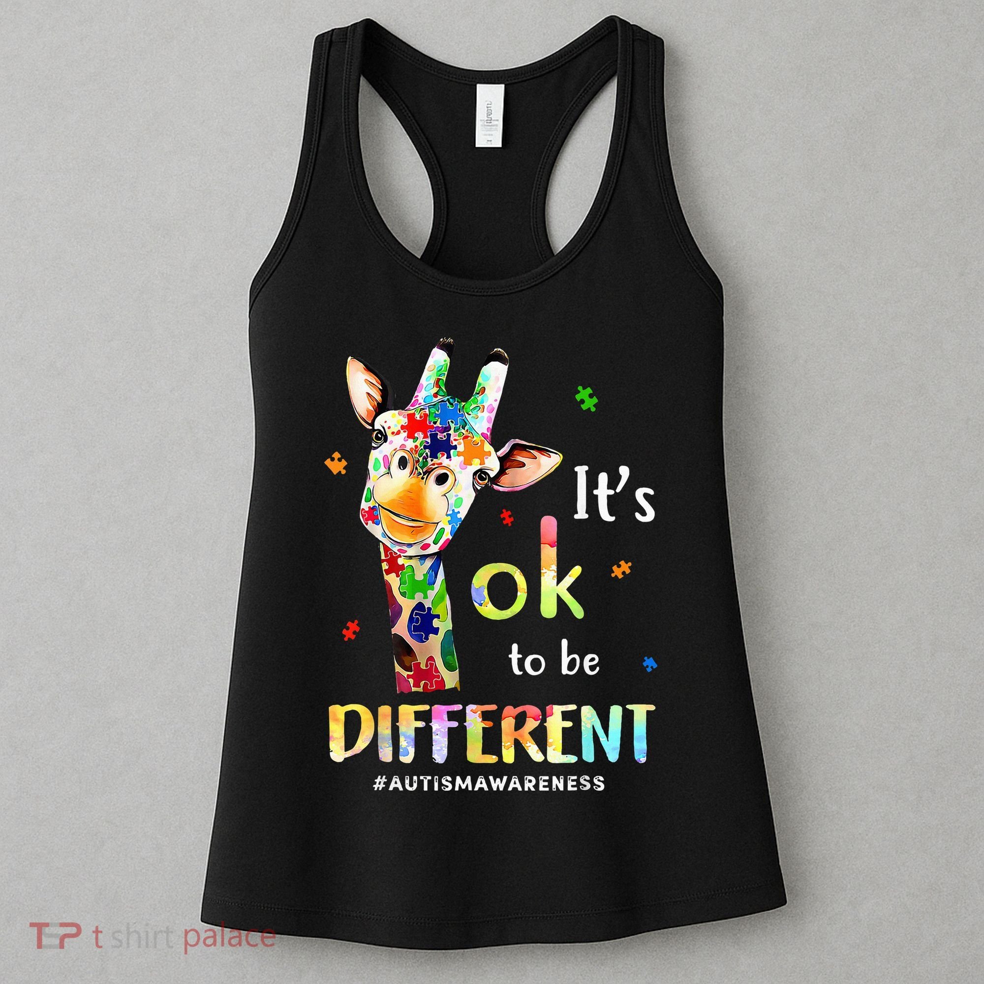Autism Awareness Cute Giraffe Animal Its Ok To Be Different Women's Tank Top