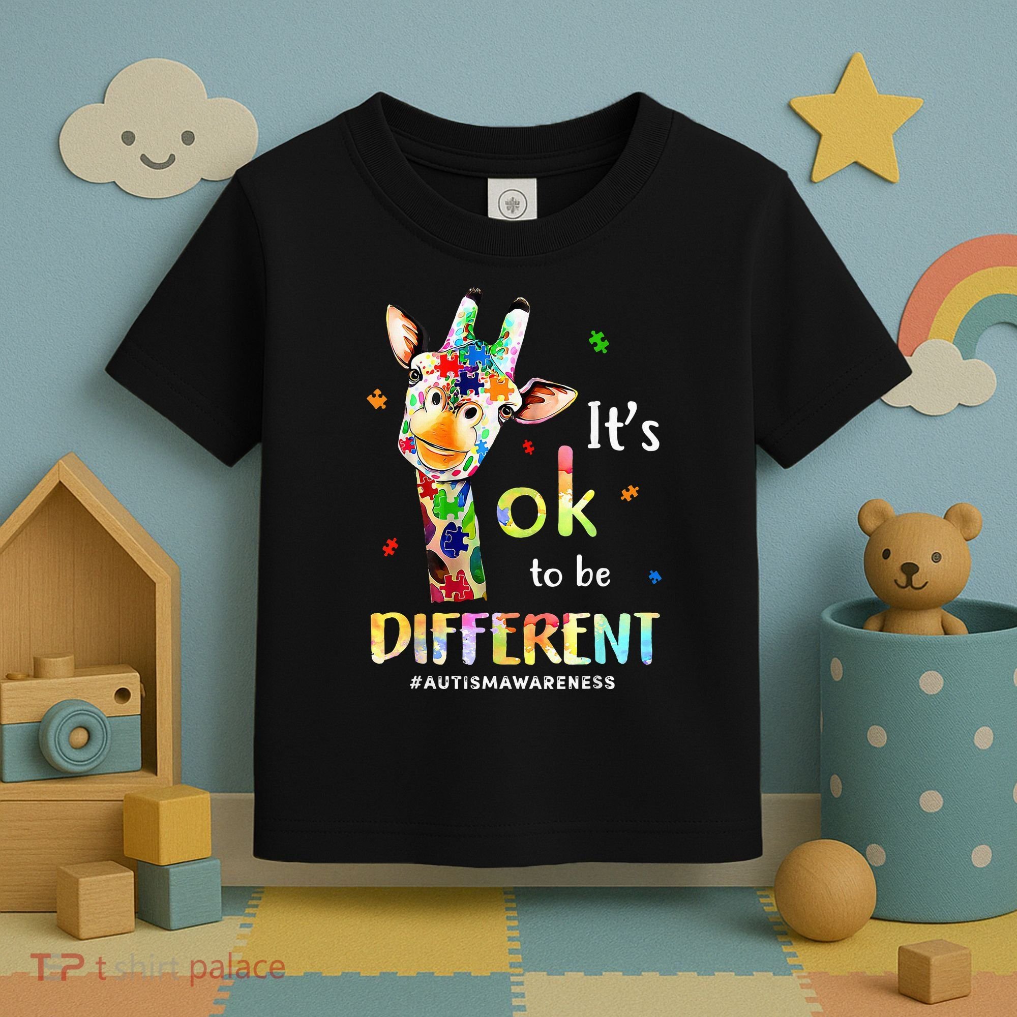 Autism Awareness Cute Giraffe Animal Its Ok To Be Different Toddler T-Shirt
