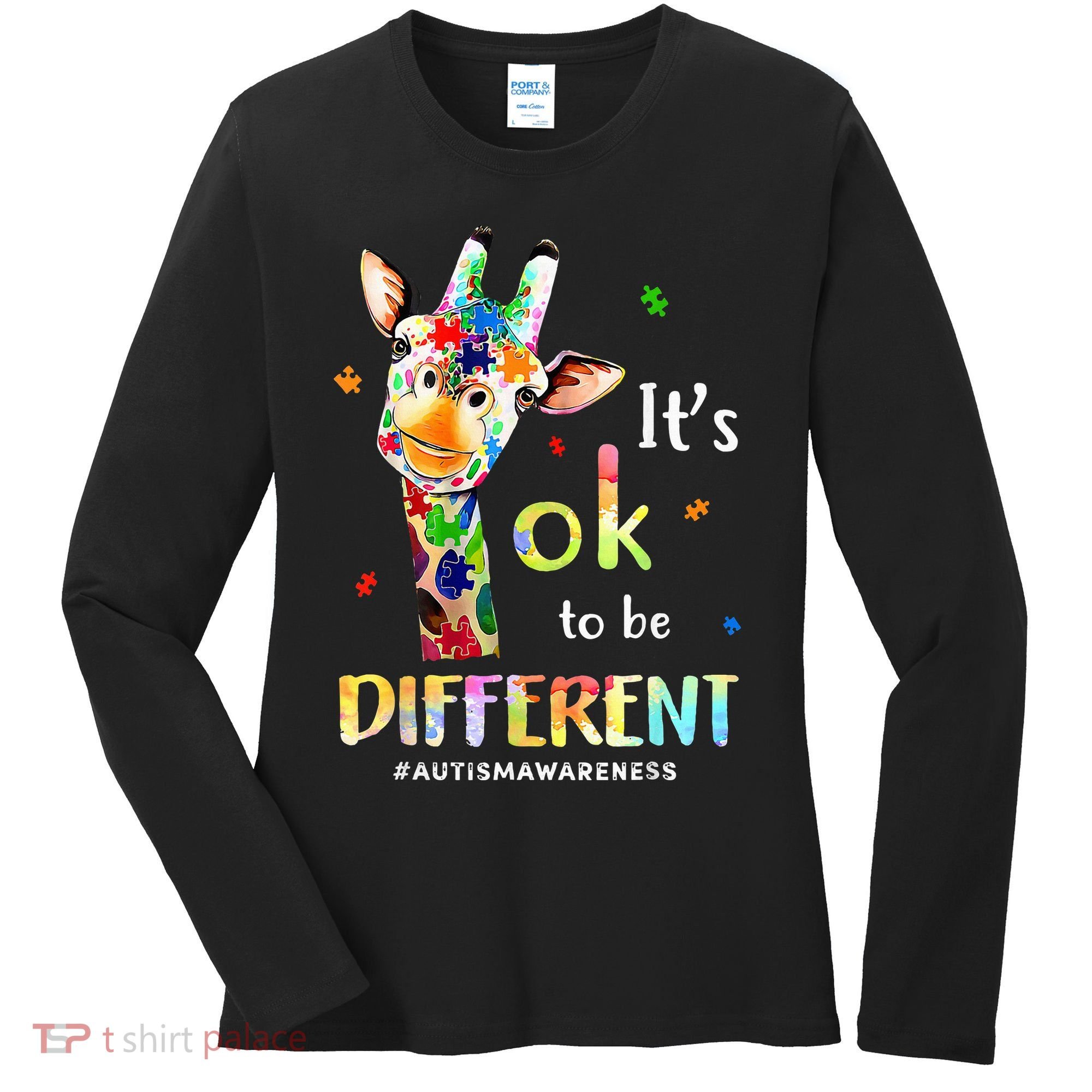 Autism Awareness Cute Giraffe Animal Its Ok To Be Different Women's Long Sleeve Shirt