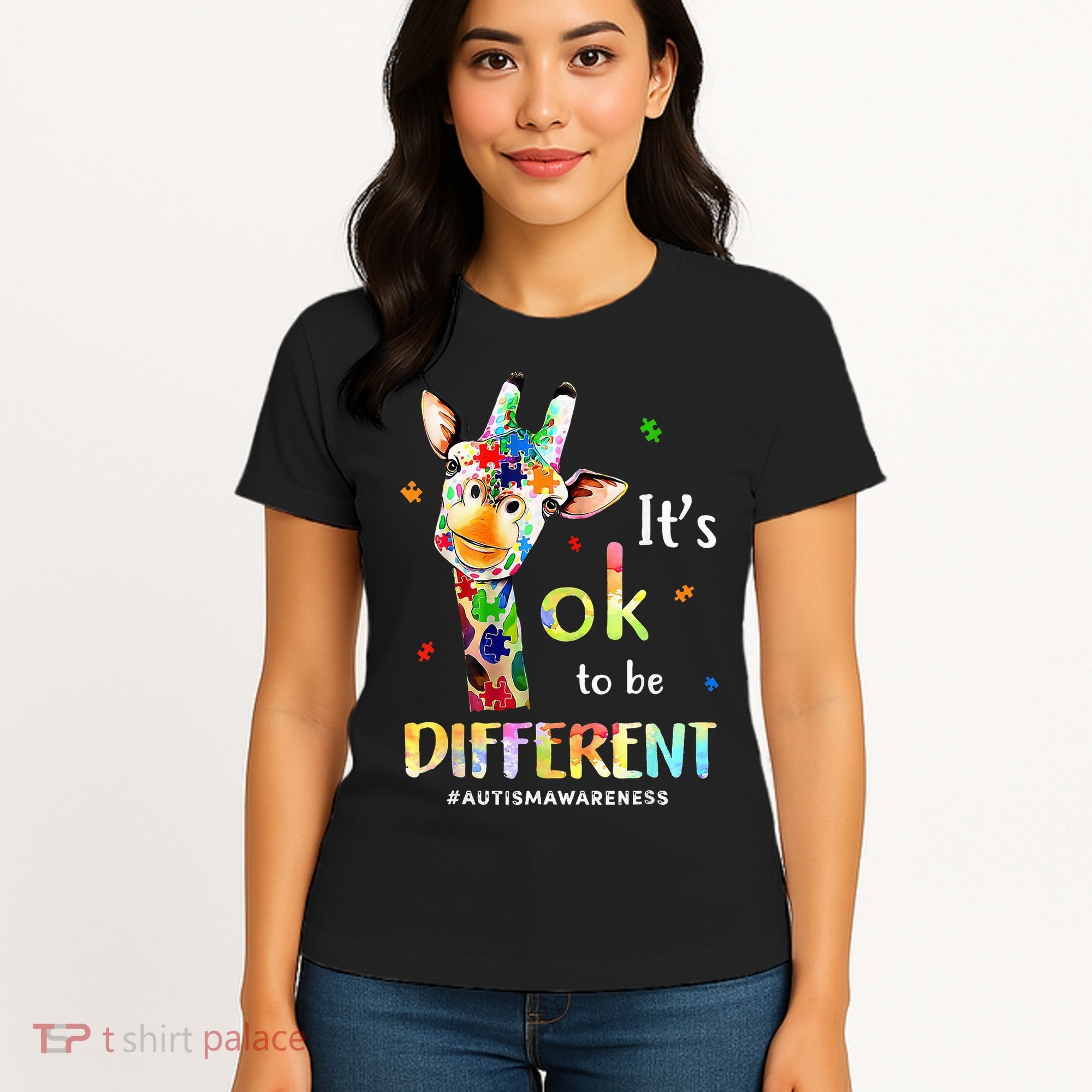 Autism Awareness Cute Giraffe Animal Its Ok To Be Different Women's T-Shirt