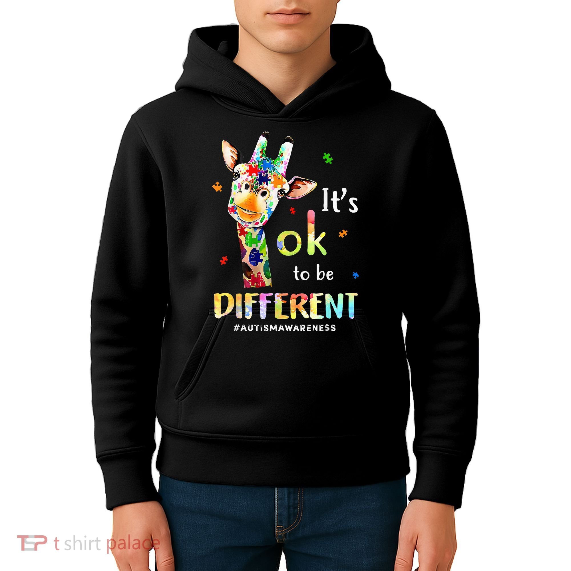 Autism Awareness Cute Giraffe Animal Its Ok To Be Different Kids Hoodie