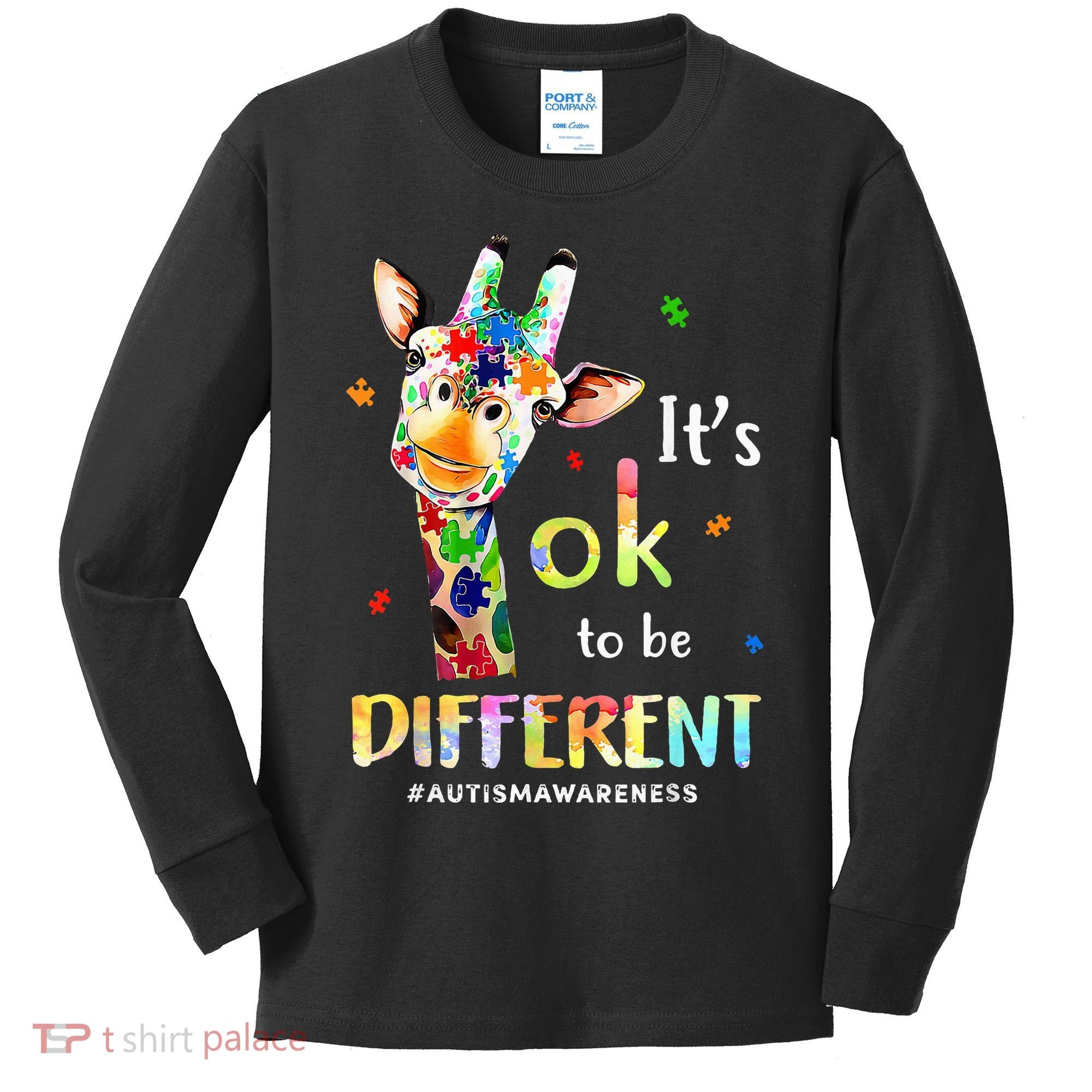 Autism Awareness Cute Giraffe Animal Its Ok To Be Different Kids Long Sleeve Shirt