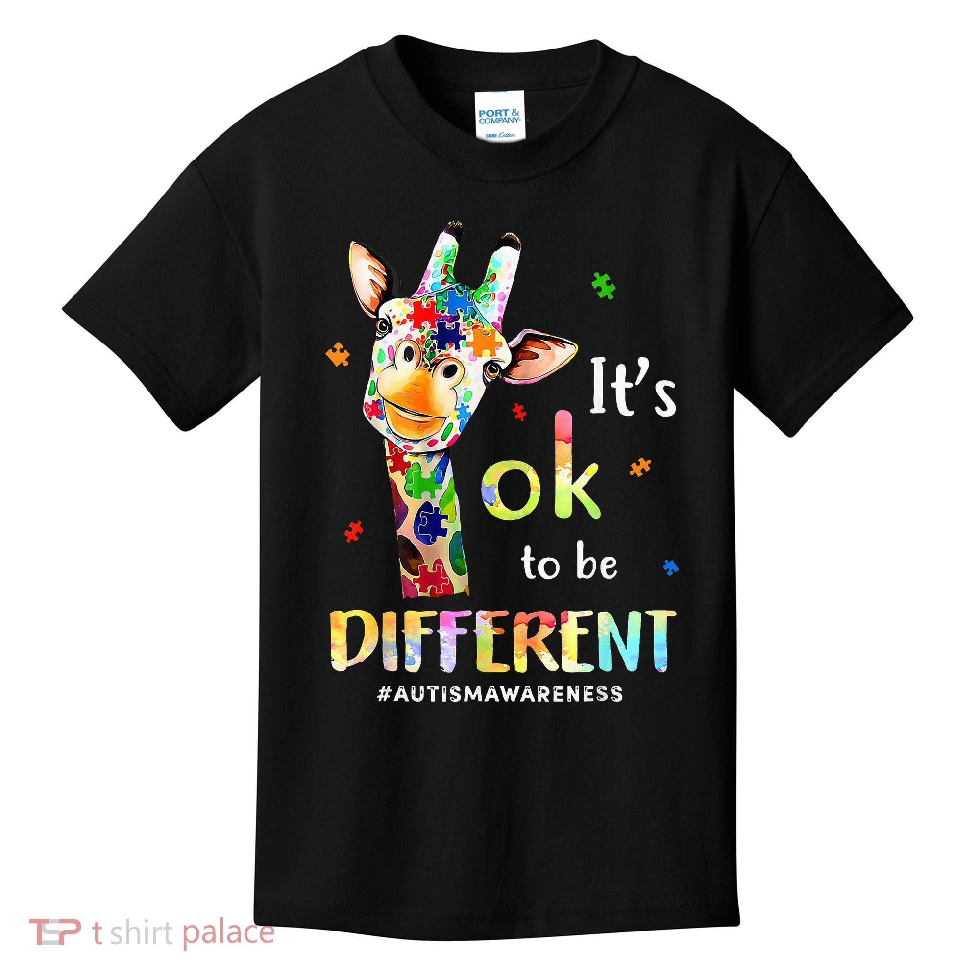Autism Awareness Cute Giraffe Animal Its Ok To Be Different Kids T-Shirt