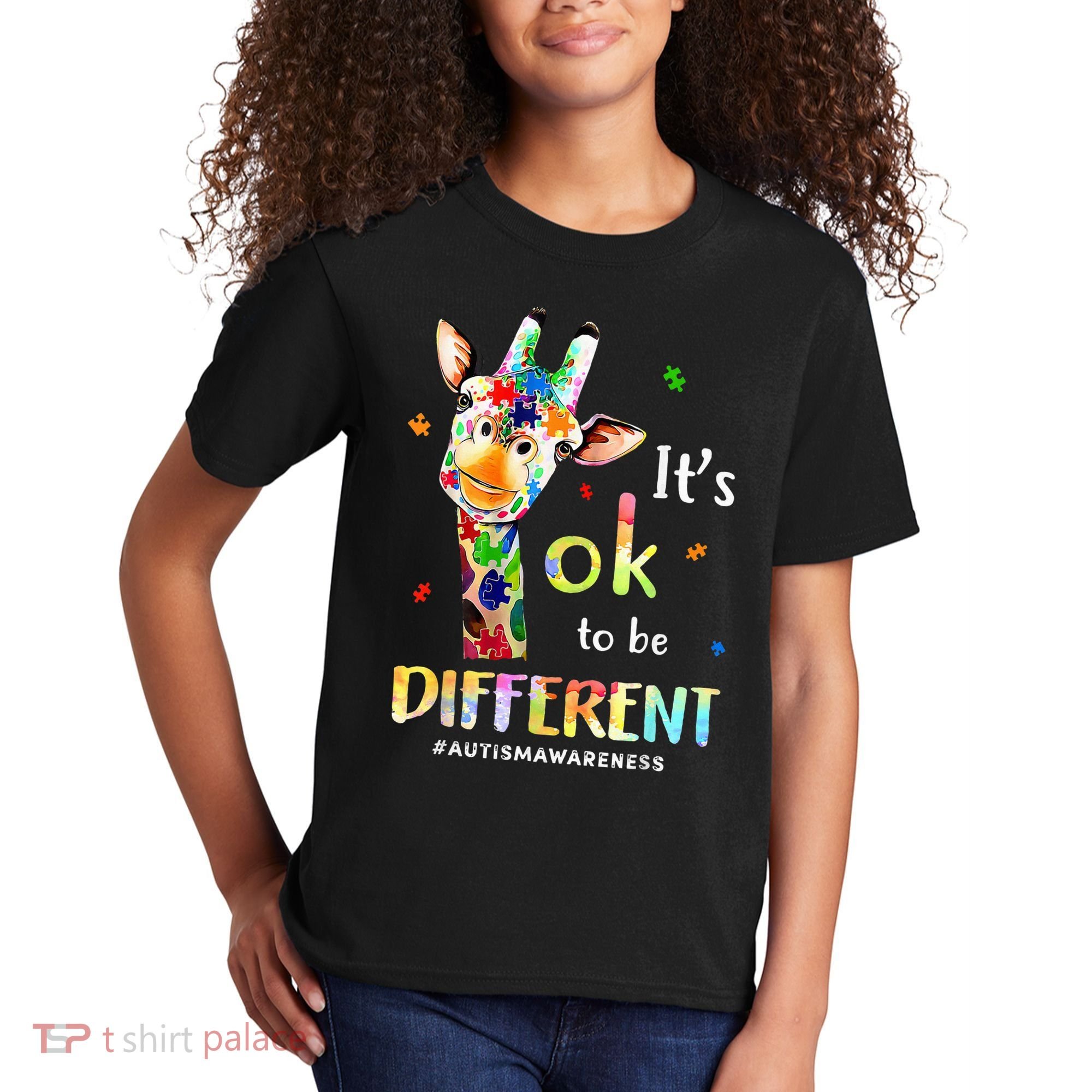 Autism Awareness Cute Giraffe Animal Its Ok To Be Different Kids T-Shirt