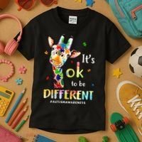 Autism Awareness Cute Giraffe Animal Its Ok To Be Different Kids T-Shirt thumb 3