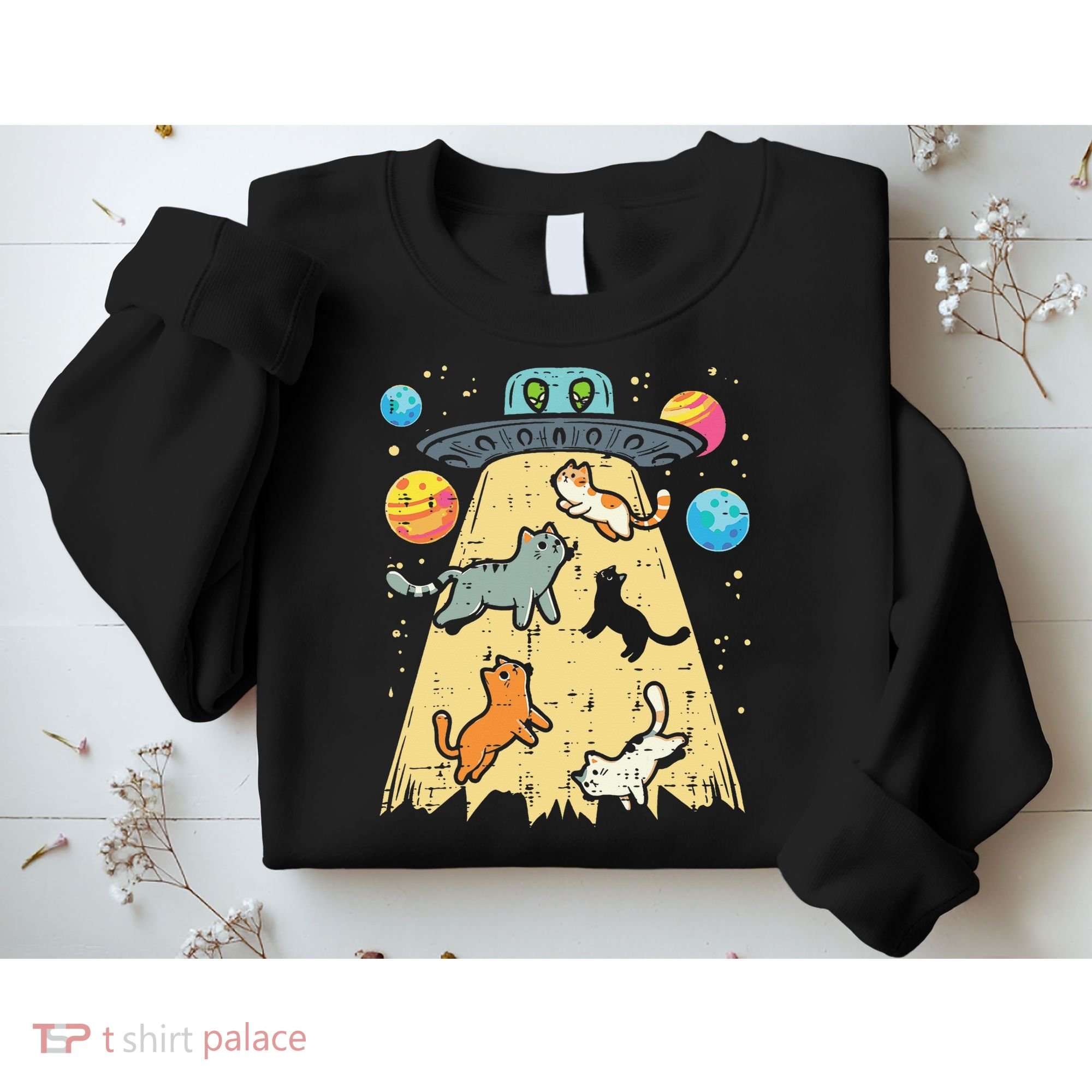 Alien Abduction Cats Ufo Flying Saucer Space Women Sweatshirt