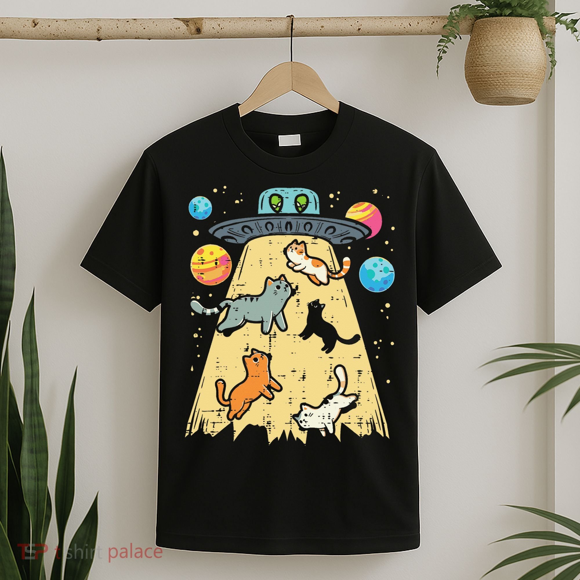 Alien Abduction Cats Ufo Flying Saucer Space Women T-Shirt