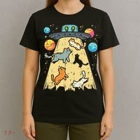 Alien Abduction Cats Ufo Flying Saucer Space Women T-Shirt thumb 4