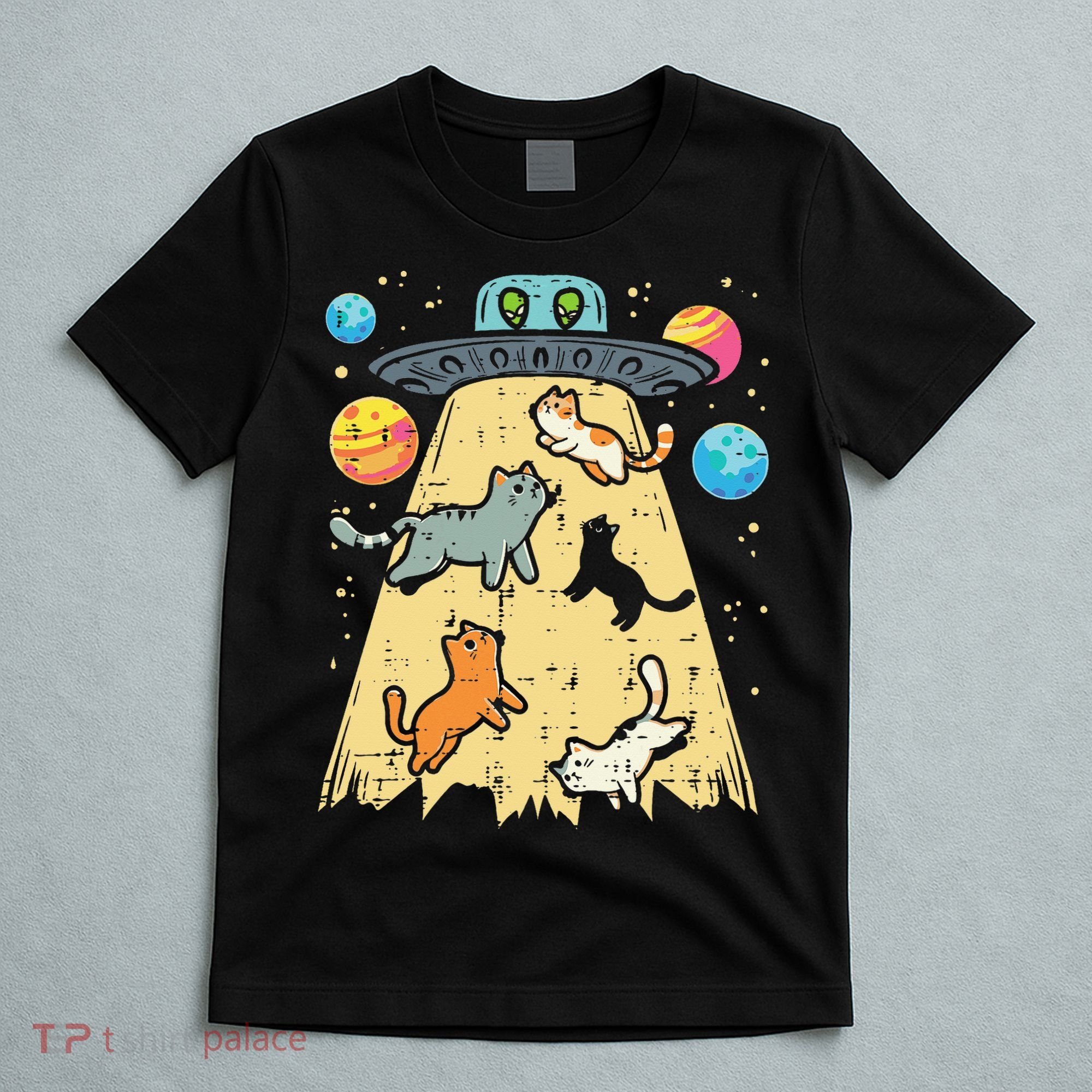 Alien Abduction Cats Ufo Flying Saucer Space Women T-Shirt