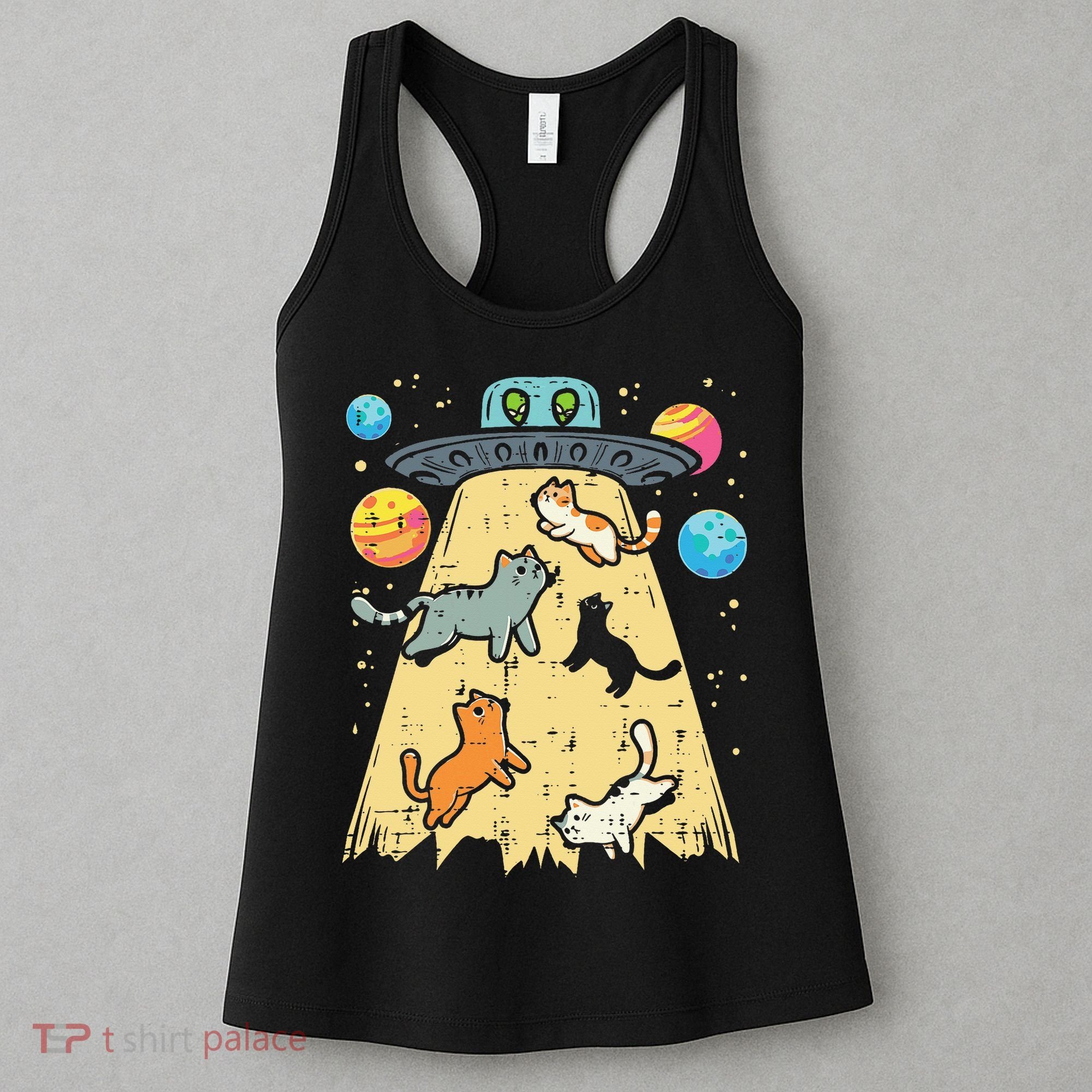 Alien Abduction Cats Ufo Flying Saucer Space Women Women's Tank Top
