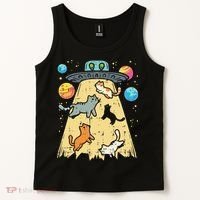 Alien Abduction Cats Ufo Flying Saucer Space Women Tank Top thumb 2