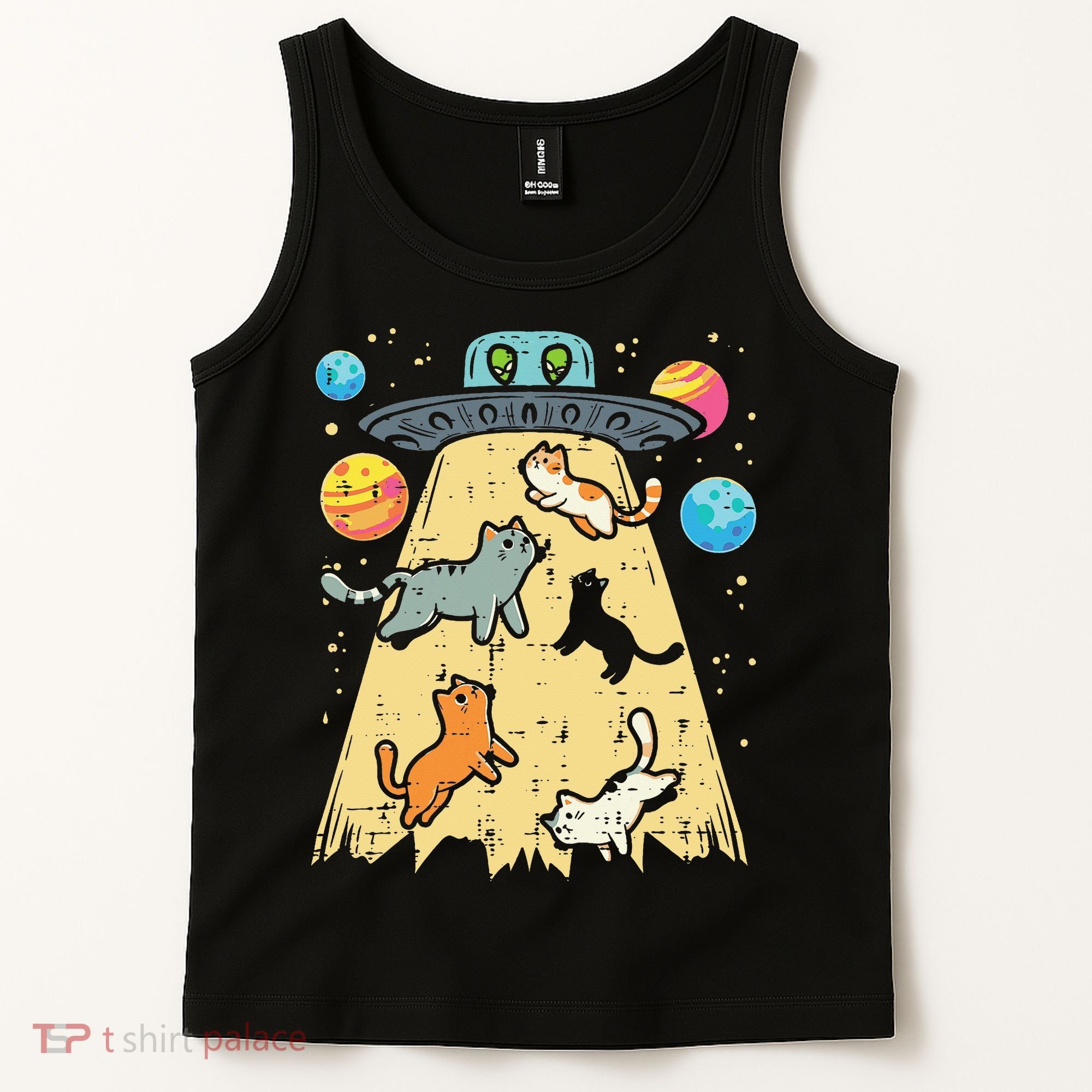 Alien Abduction Cats Ufo Flying Saucer Space Women Tank Top