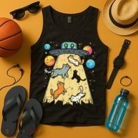 Alien Abduction Cats Ufo Flying Saucer Space Women Tank Top thumb 4