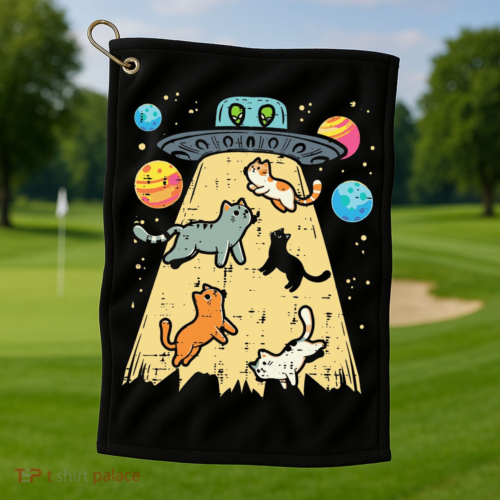Alien Abduction Cats Ufo Flying Saucer Space Women Golf Towel
